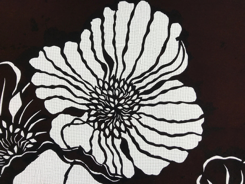 Antique Japanese Katagami Kimono Paper Stencil Katazome Botan Peony 4Y534