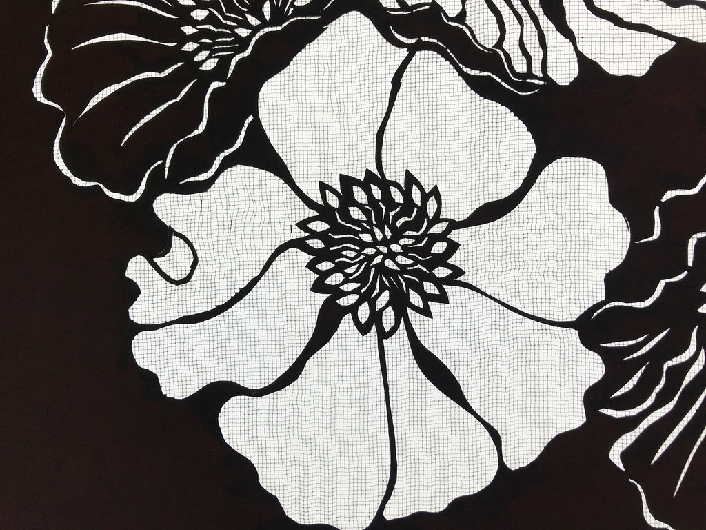 Antique Japanese Katagami Kimono Paper Stencil Katazome Botan Peony 4Y534