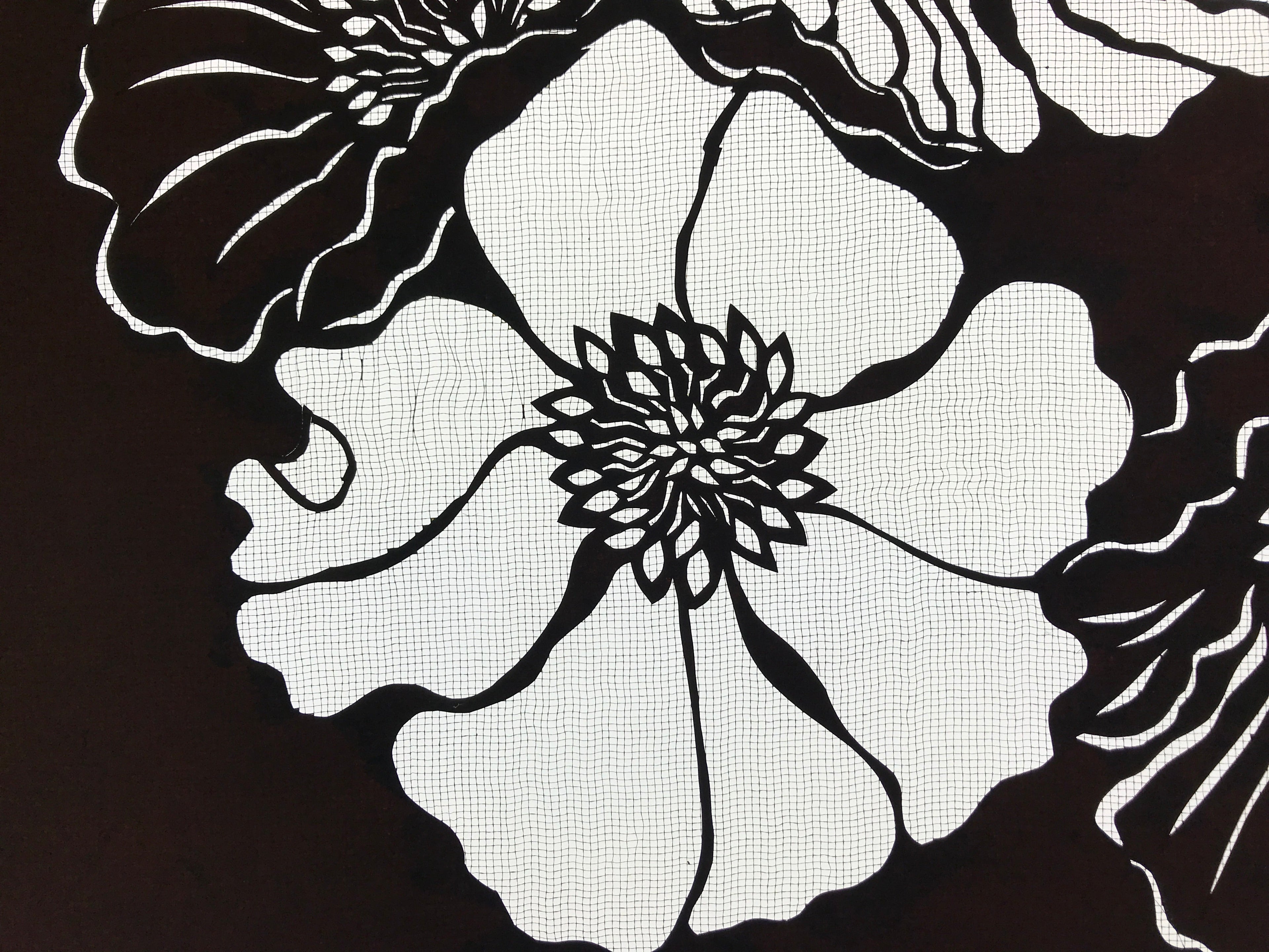 Antique Japanese Katagami Kimono Paper Stencil Katazome Botan Peony 4Y534