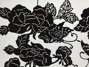 Antique Japanese Katagami Kimono Paper Stencil Katazome Butterfly Peony 4Y555