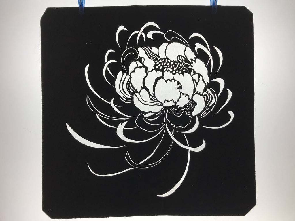 Antique Japanese Katagami Kimono Paper Stencil Katazome Chrysanthemum 4Y581