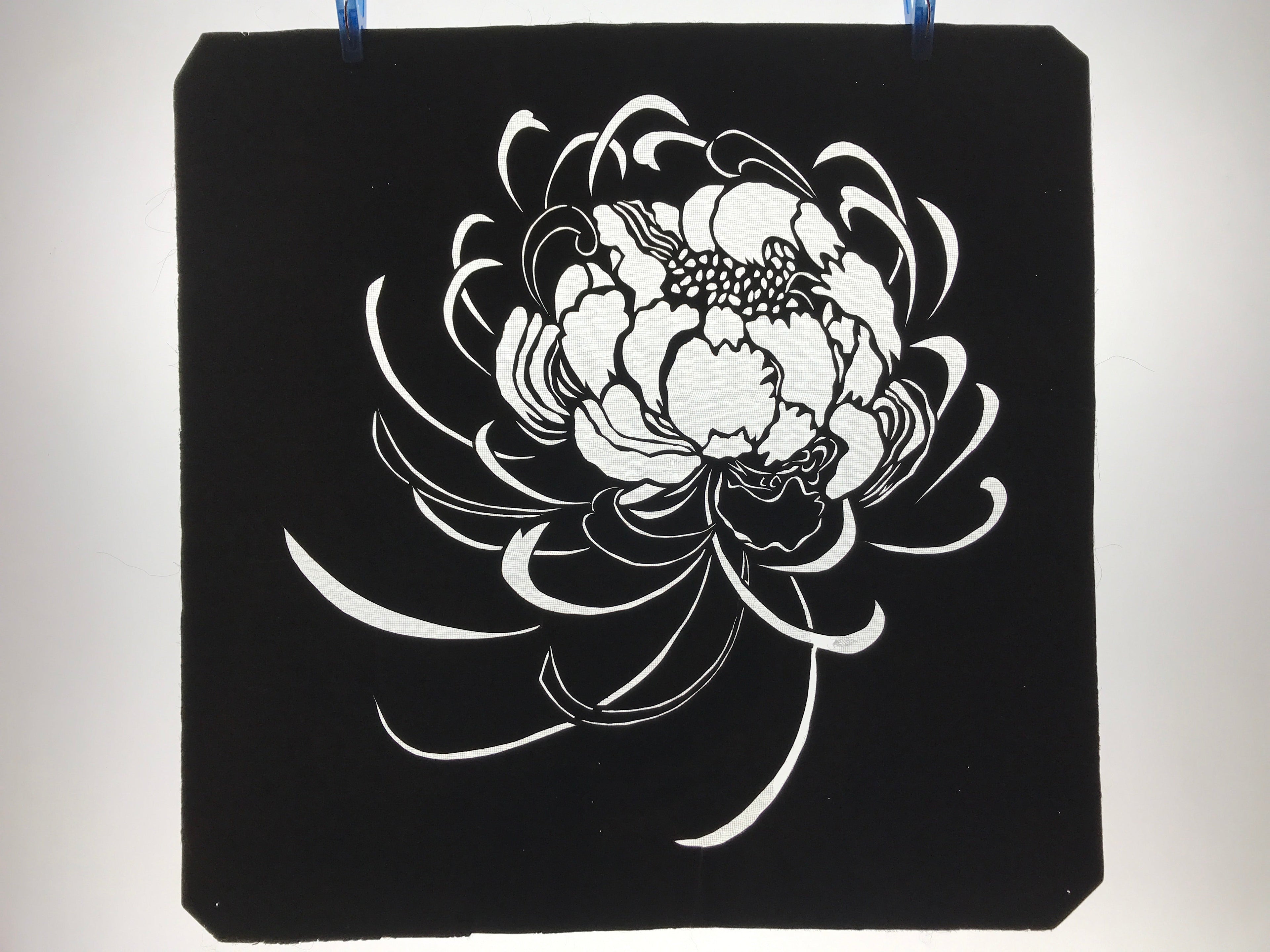 Antique Japanese Katagami Kimono Paper Stencil Katazome Chrysanthemum 4Y581