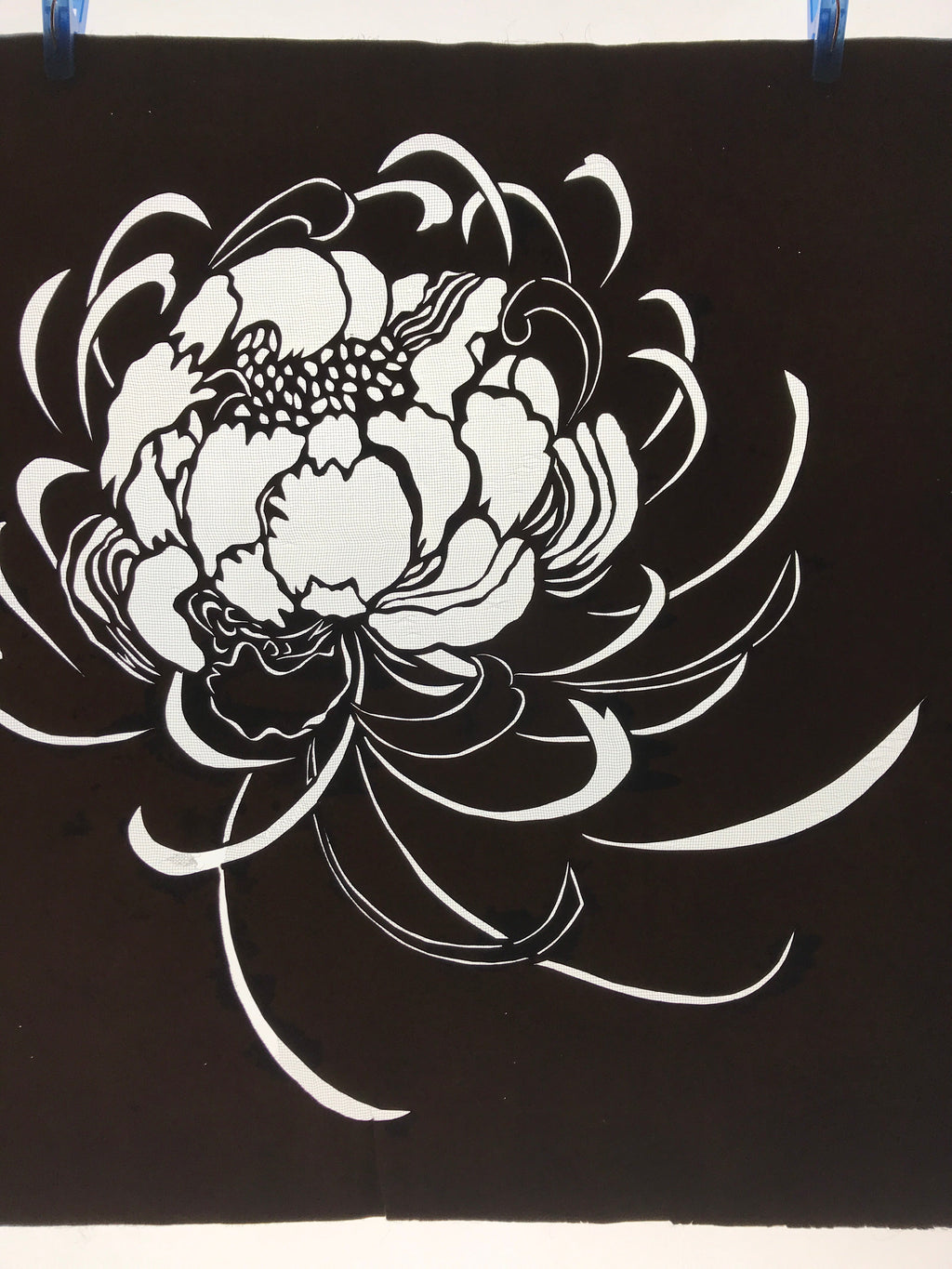 Antique Japanese Katagami Kimono Paper Stencil Katazome Chrysanthemum 4Y581