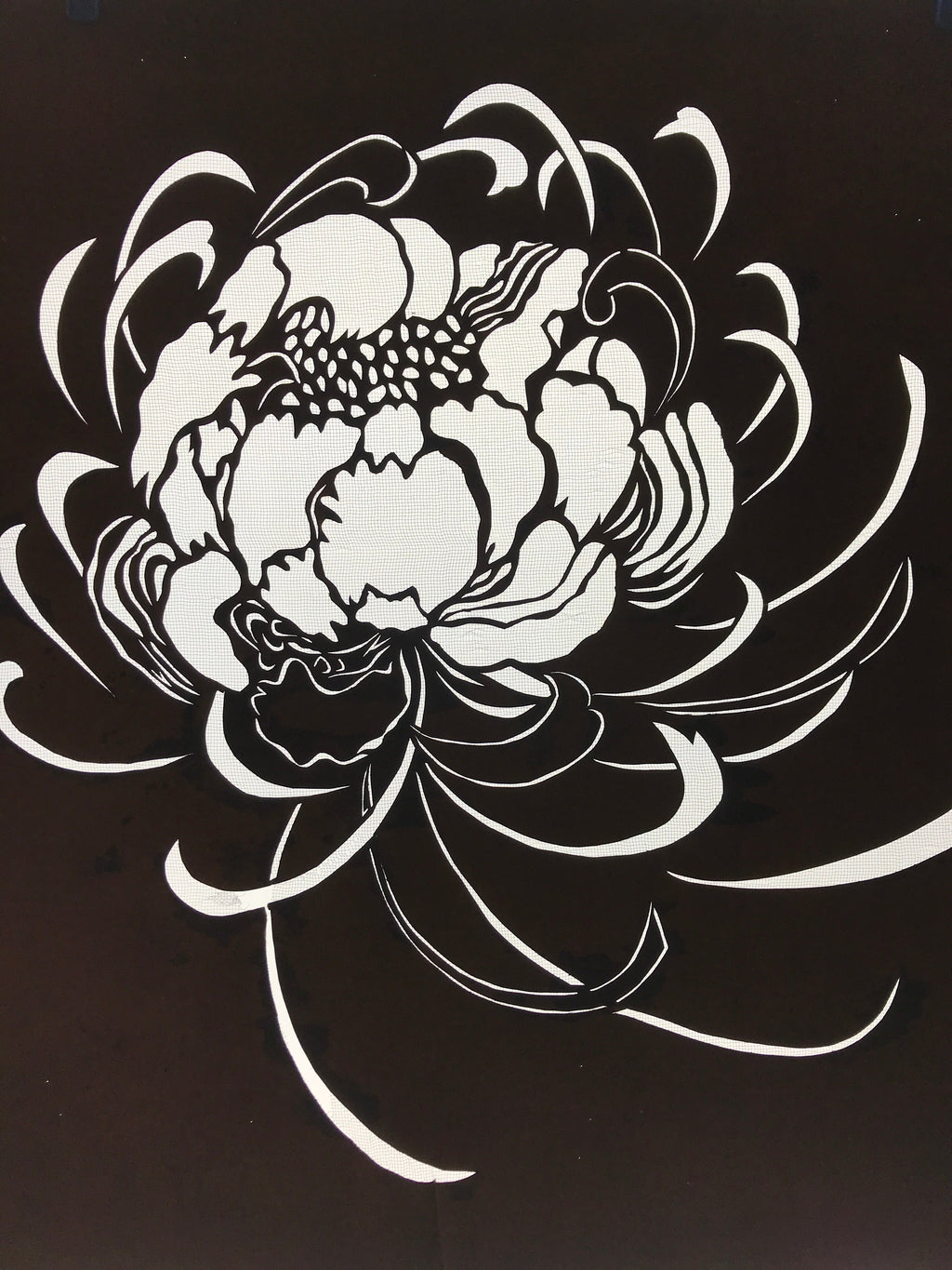 Antique Japanese Katagami Kimono Paper Stencil Katazome Chrysanthemum 4Y581