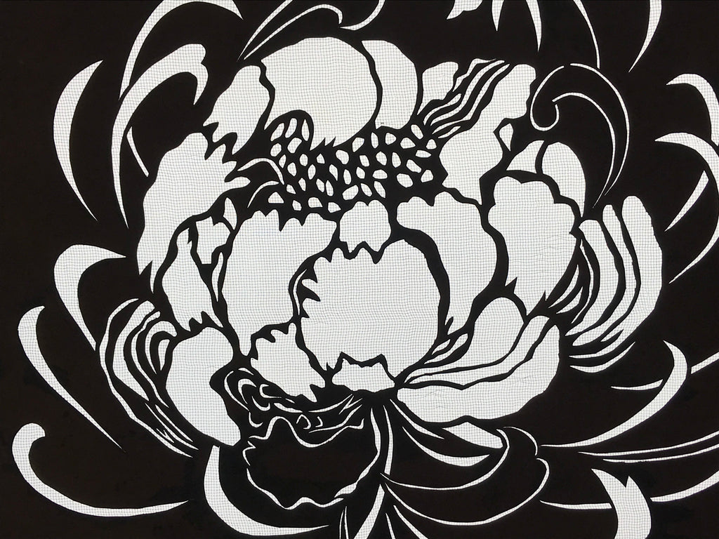 Antique Japanese Katagami Kimono Paper Stencil Katazome Chrysanthemum 4Y581