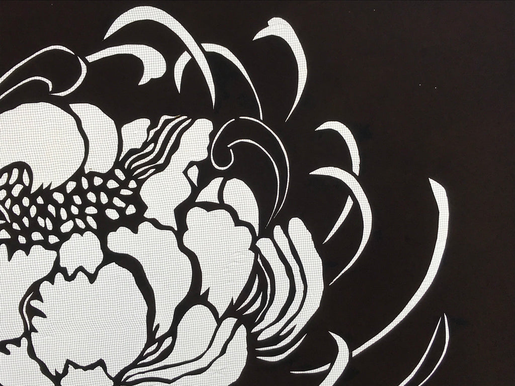 Antique Japanese Katagami Kimono Paper Stencil Katazome Chrysanthemum 4Y581