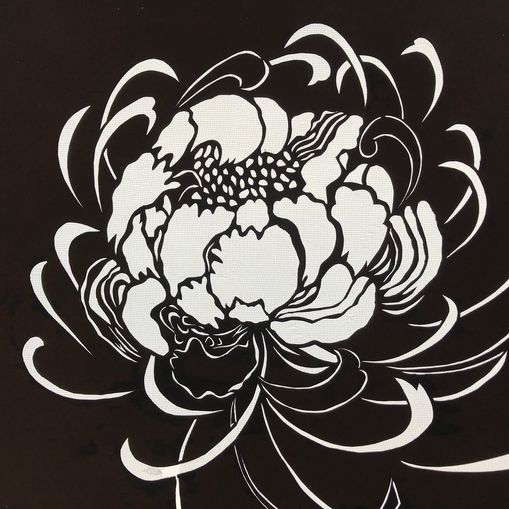 Antique Japanese Katagami Kimono Paper Stencil Katazome Chrysanthemum 4Y581