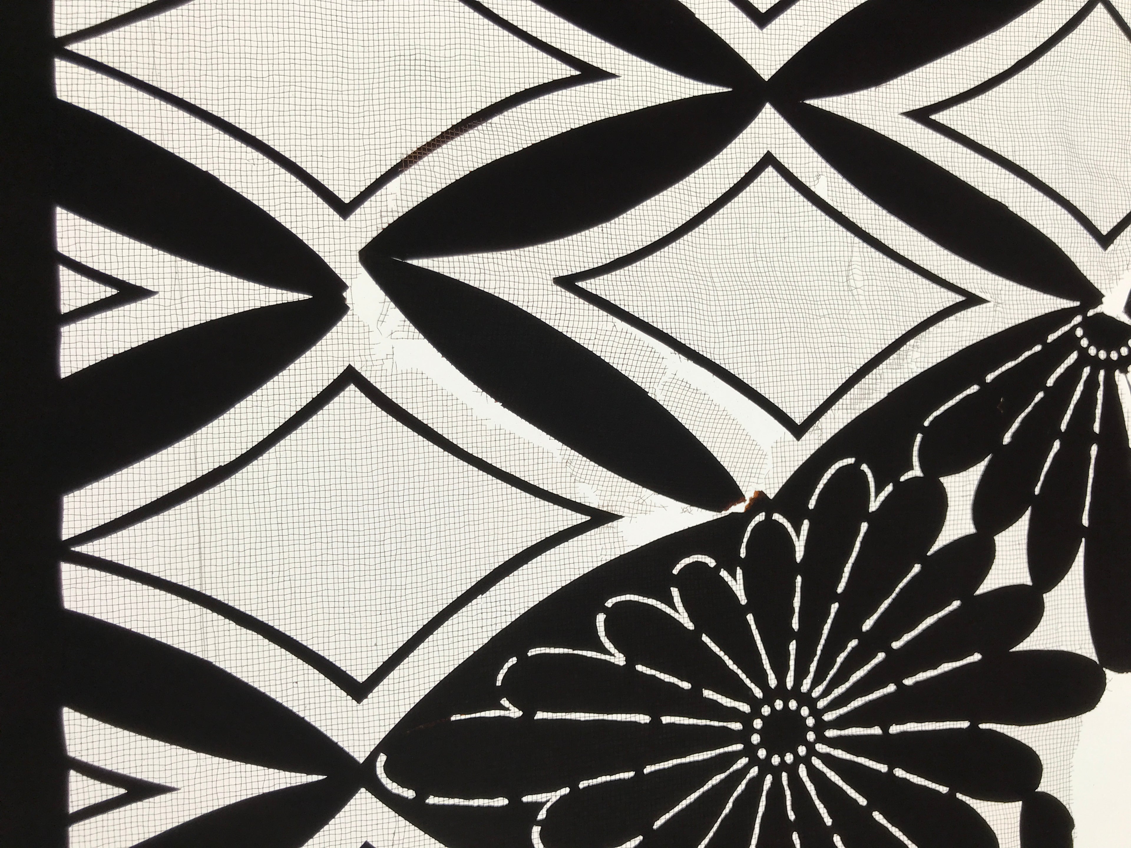 Antique Japanese Katagami Kimono Paper Stencil Katazome Chrysanthemum Kiku 4Y698