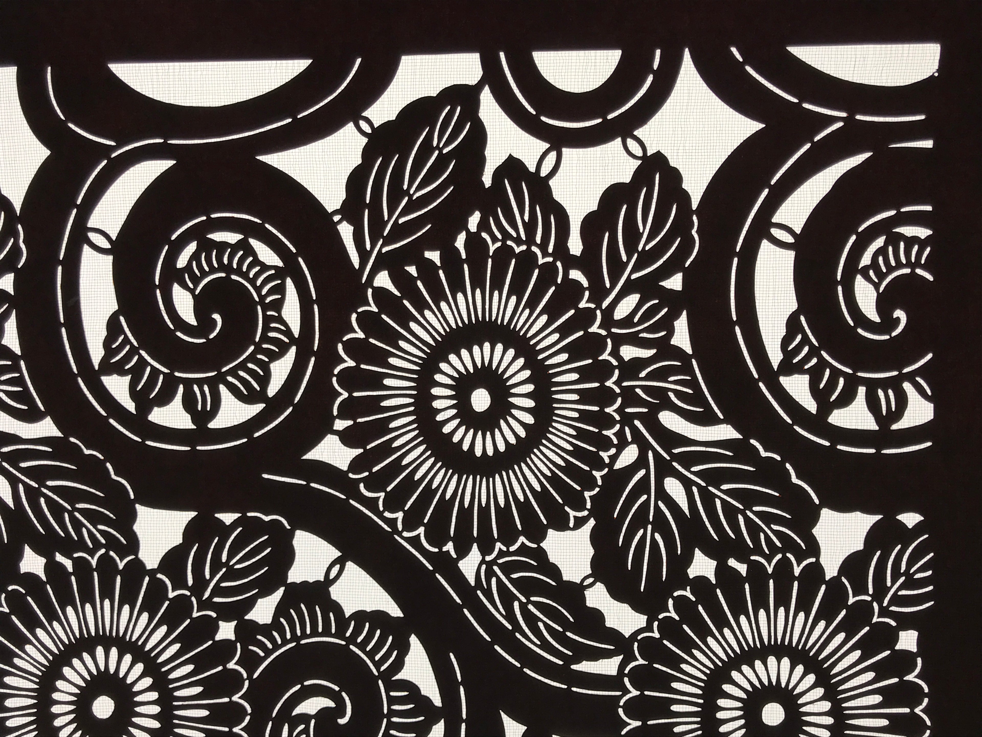 Antique Japanese Katagami Kimono Paper Stencil Katazome Chrysanthemum Kiku 4Y699