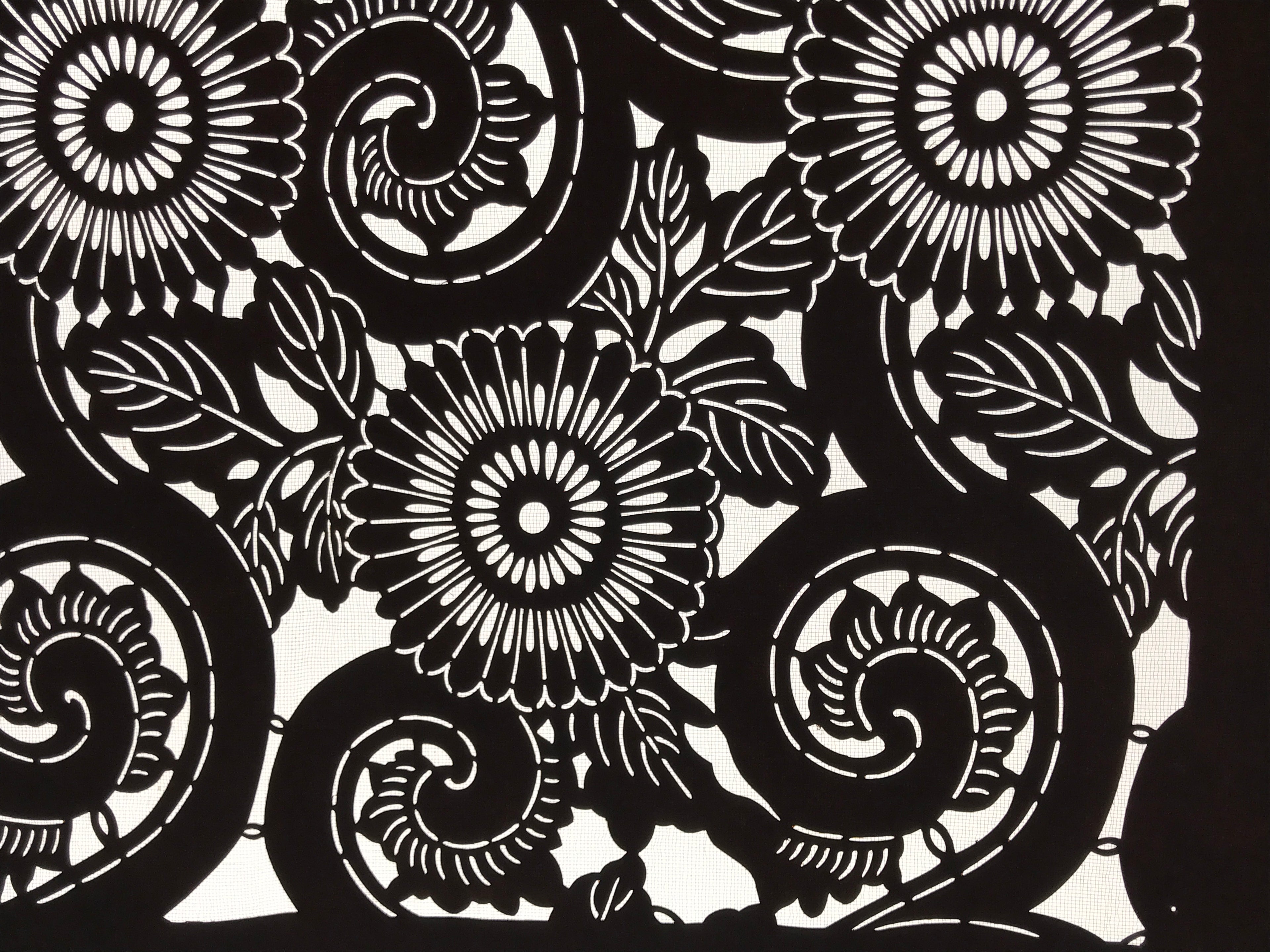 Antique Japanese Katagami Kimono Paper Stencil Katazome Chrysanthemum Kiku 4Y699