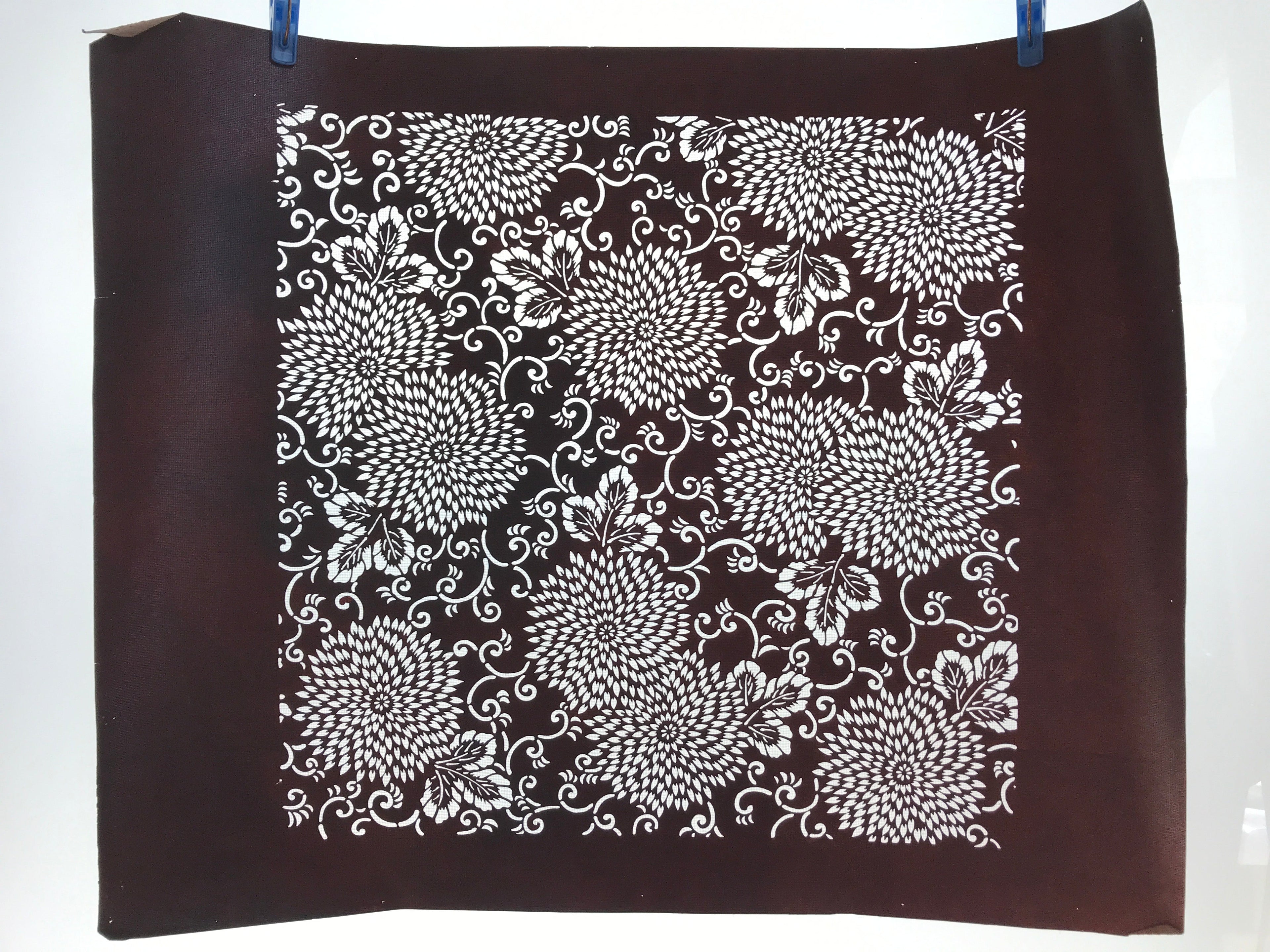 Antique Japanese Katagami Kimono Paper Stencil Katazome Chrysanthemums 4Y516
