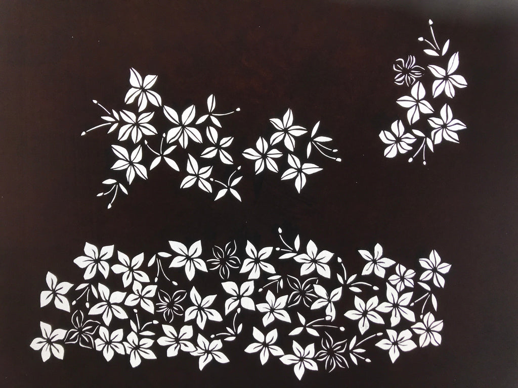 Antique Japanese Katagami Kimono Paper Stencil Katazome Climbing Flowers 4Y579