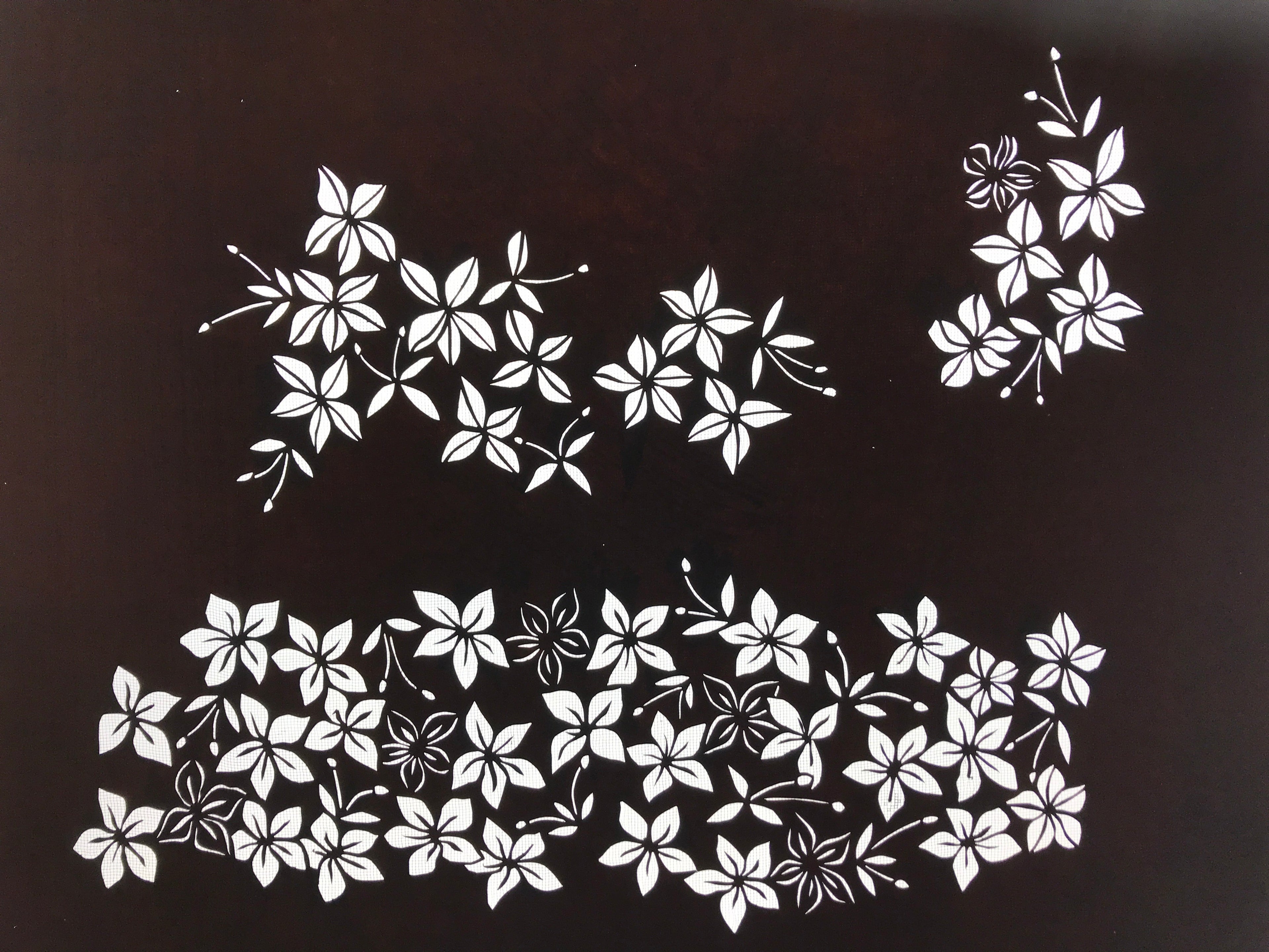 Antique Japanese Katagami Kimono Paper Stencil Katazome Climbing Flowers 4Y579