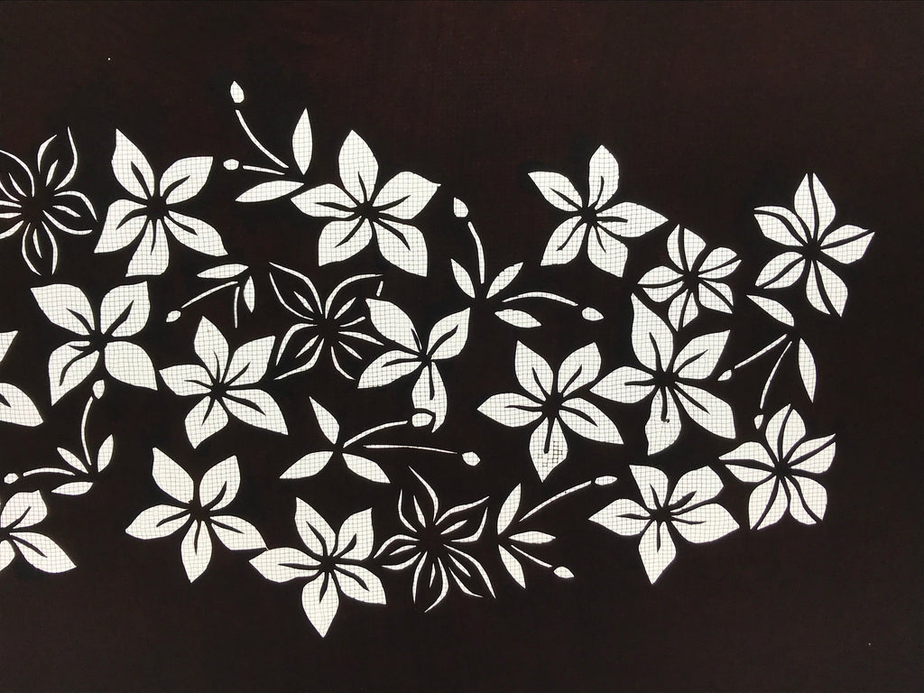 Antique Japanese Katagami Kimono Paper Stencil Katazome Climbing Flowers 4Y579