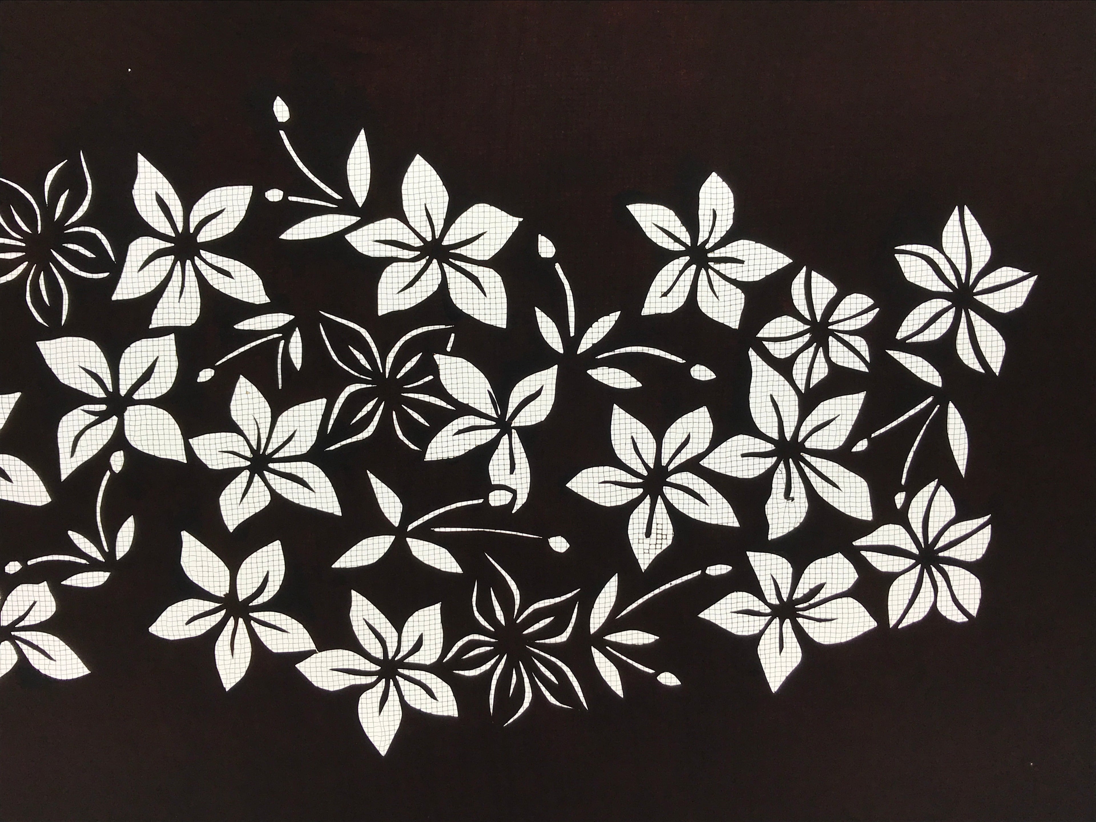 Antique Japanese Katagami Kimono Paper Stencil Katazome Climbing Flowers 4Y579