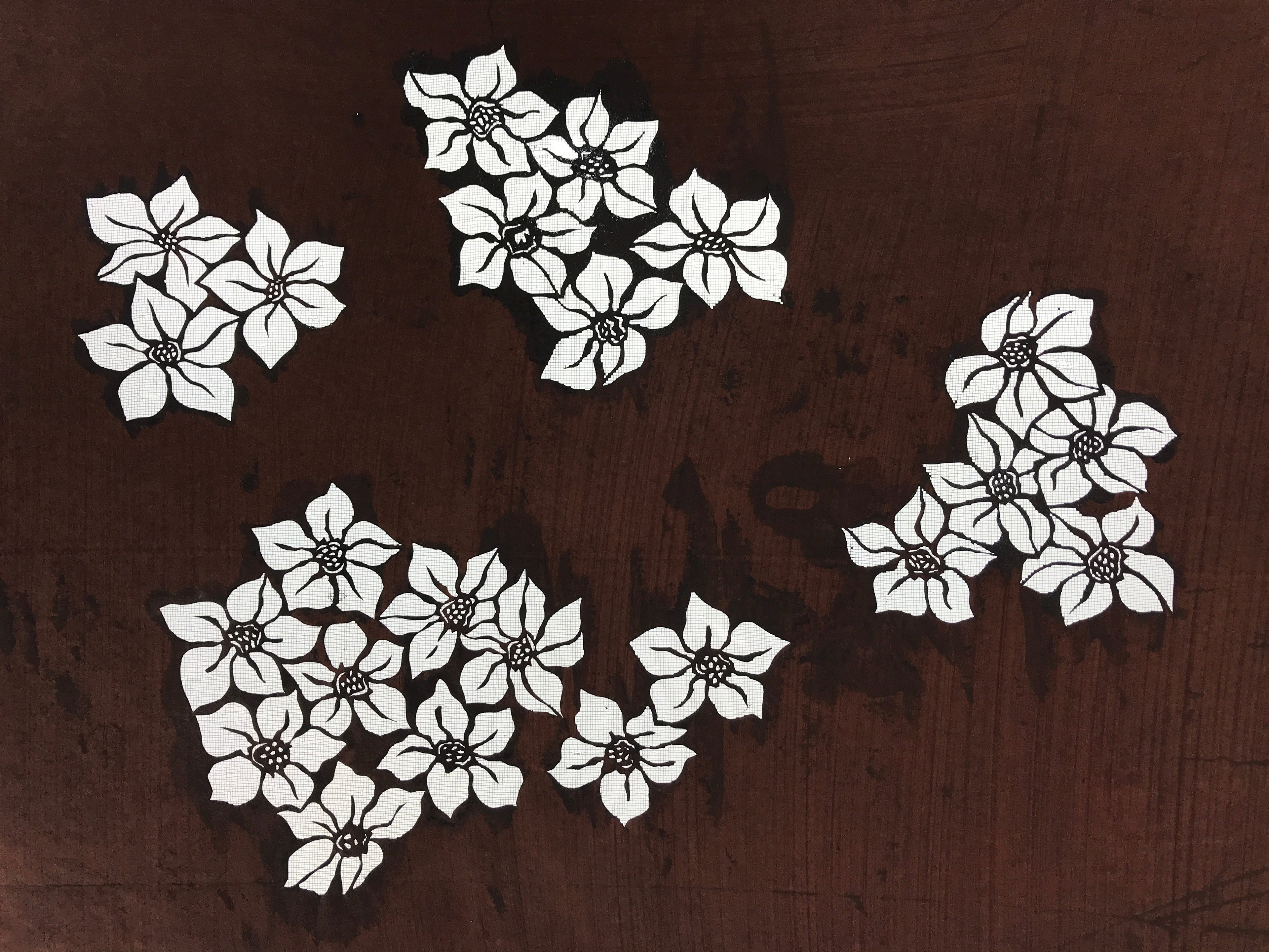 Antique Japanese Katagami Kimono Paper Stencil Katazome Daffodil Suisen 4Y523