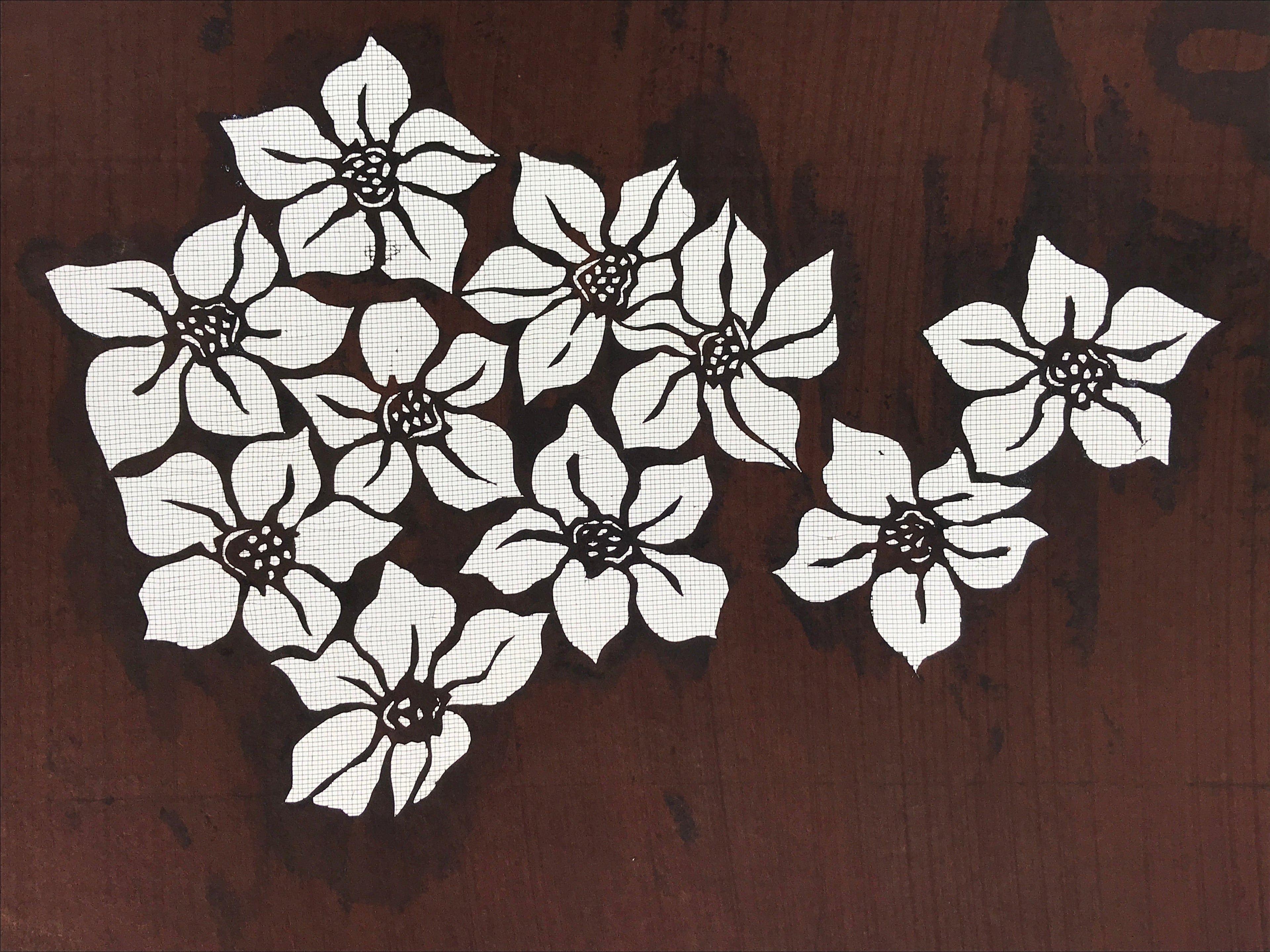Antique Japanese Katagami Kimono Paper Stencil Katazome Daffodil Suisen 4Y523