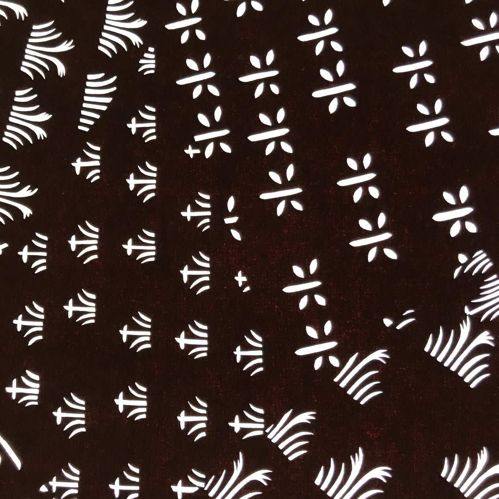 Antique Japanese Katagami Kimono Paper Stencil Katazome Dragonflies Grass 4Y639