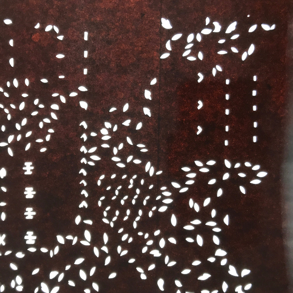 Antique Japanese Katagami Kimono Paper Stencil Katazome Floral Leaf Design 4Y596