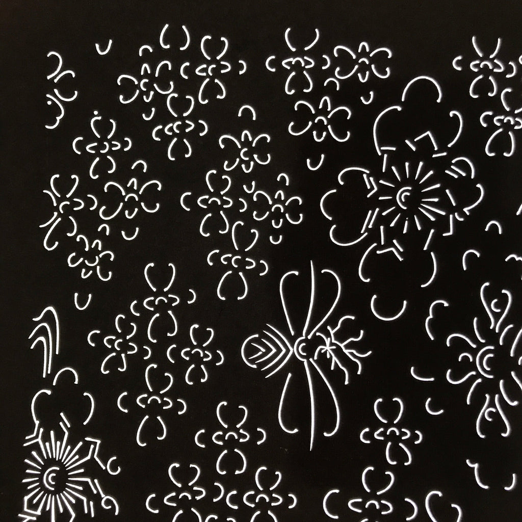 Antique Japanese Katagami Kimono Paper Stencil Katazome Floral Water Hishi 4Y599