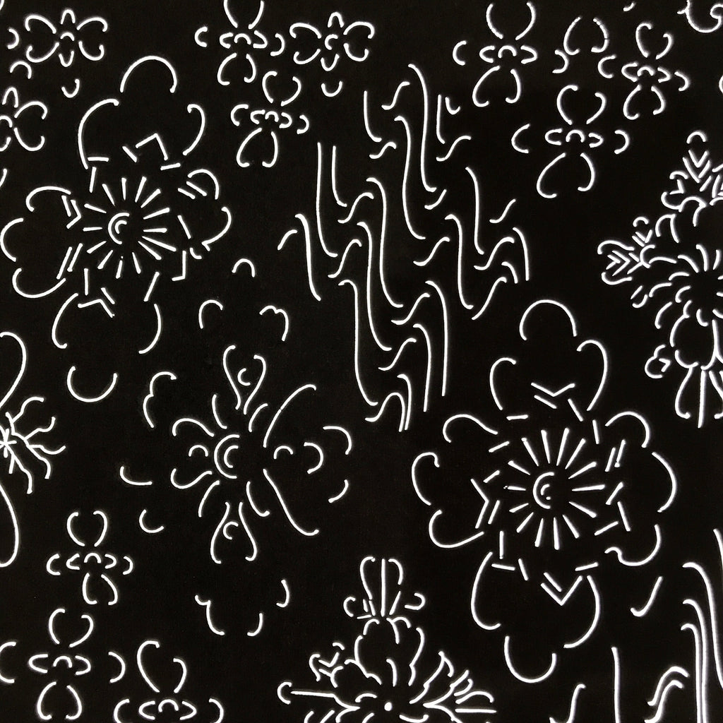 Antique Japanese Katagami Kimono Paper Stencil Katazome Floral Water Hishi 4Y599