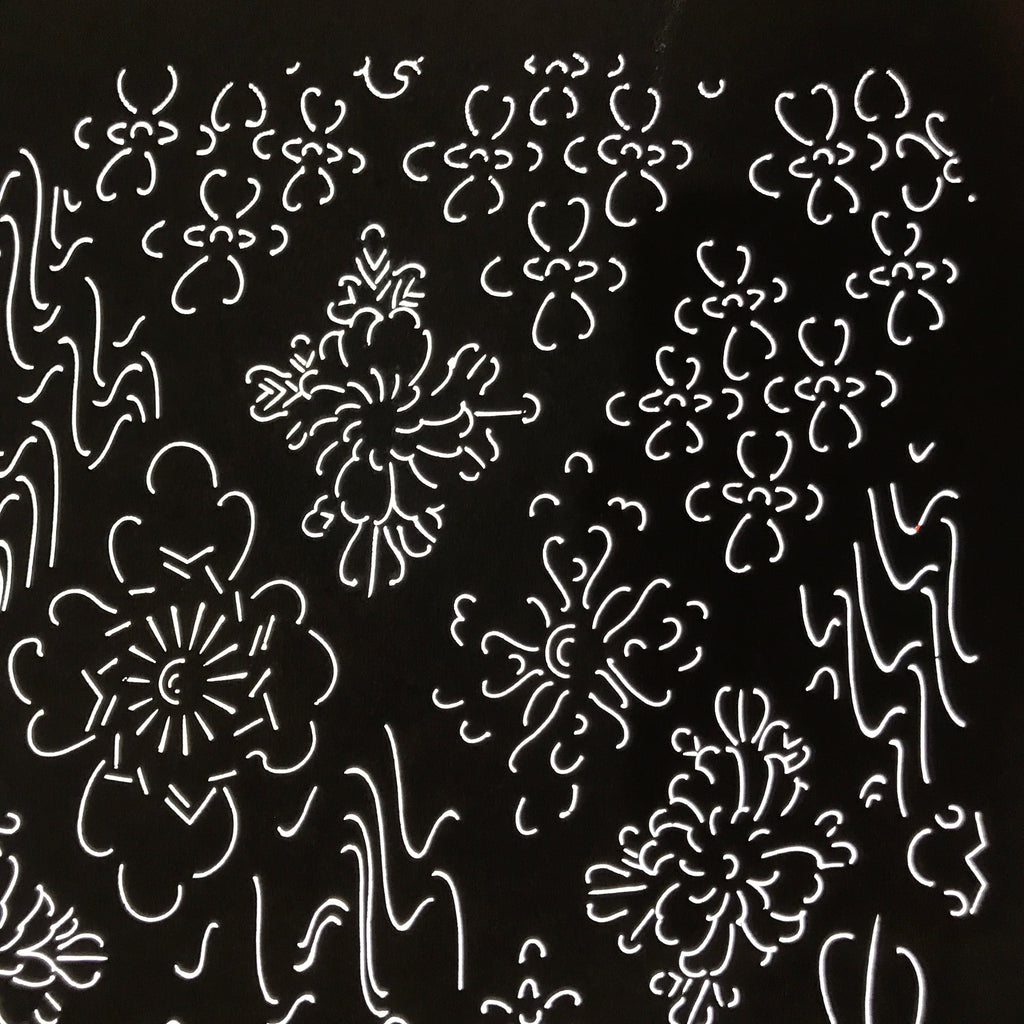 Antique Japanese Katagami Kimono Paper Stencil Katazome Floral Water Hishi 4Y599