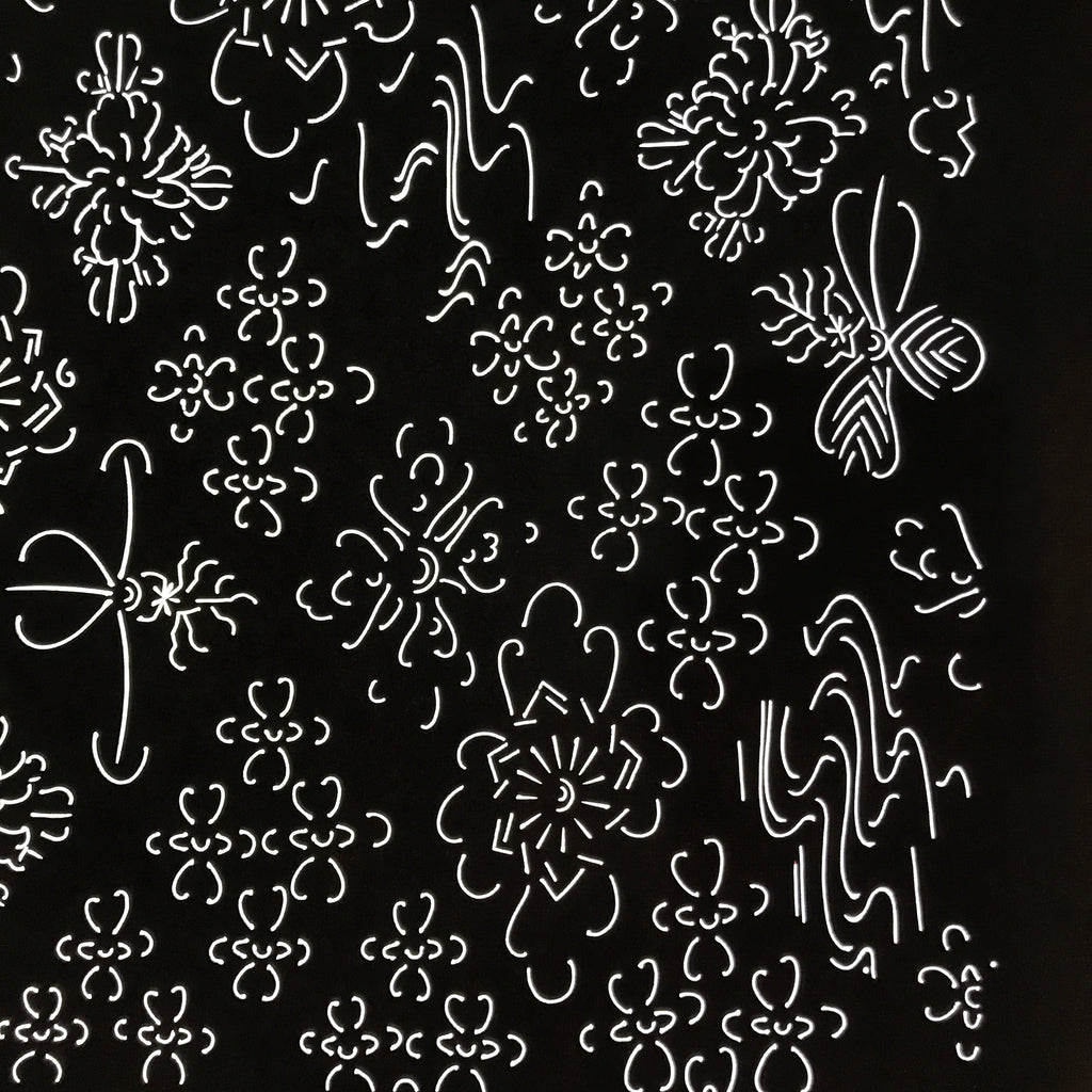Antique Japanese Katagami Kimono Paper Stencil Katazome Floral Water Hishi 4Y599