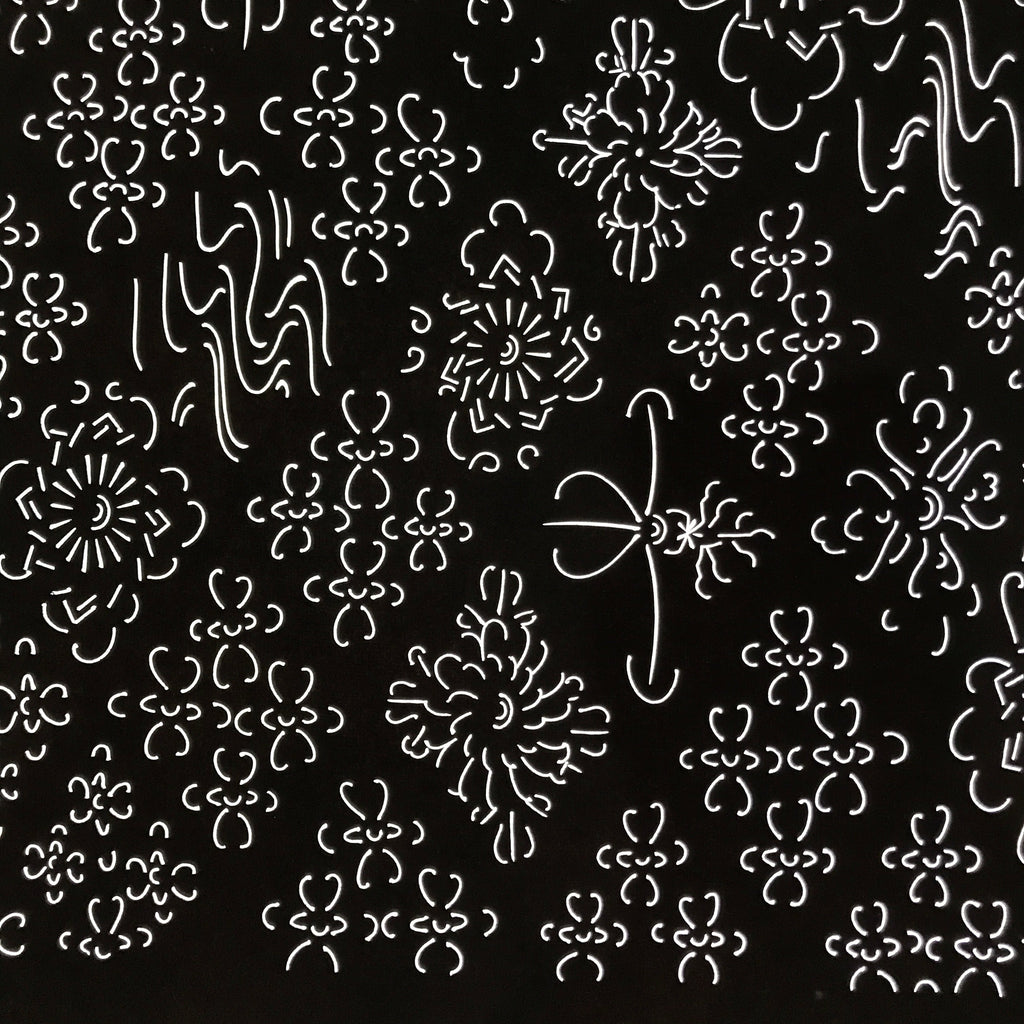 Antique Japanese Katagami Kimono Paper Stencil Katazome Floral Water Hishi 4Y599