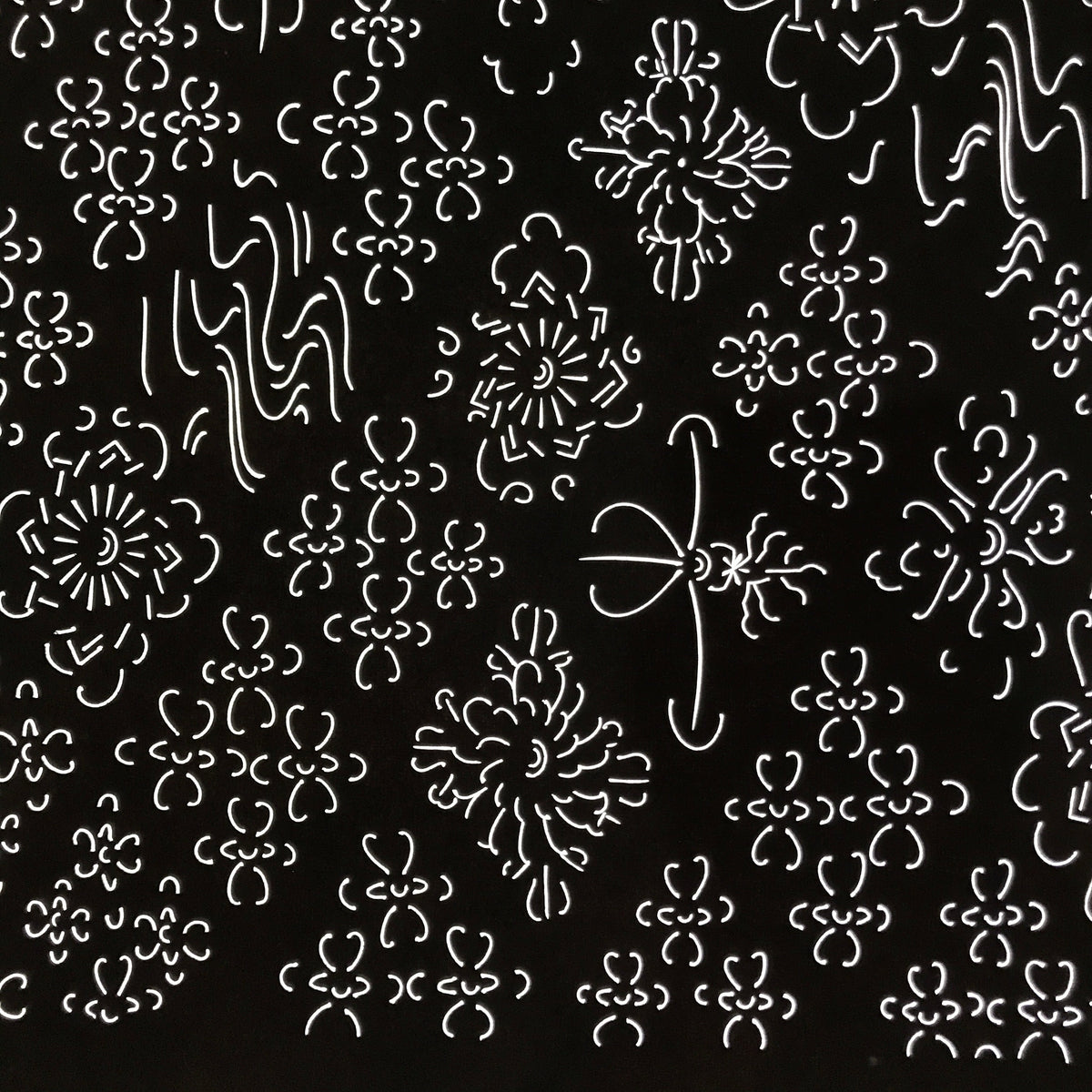 Antique Japanese Katagami Kimono Paper Stencil Katazome Floral Water Hishi 4Y599