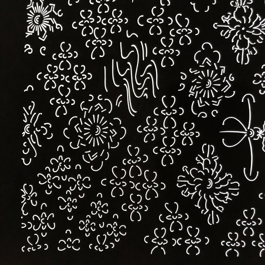 Antique Japanese Katagami Kimono Paper Stencil Katazome Floral Water Hishi 4Y599