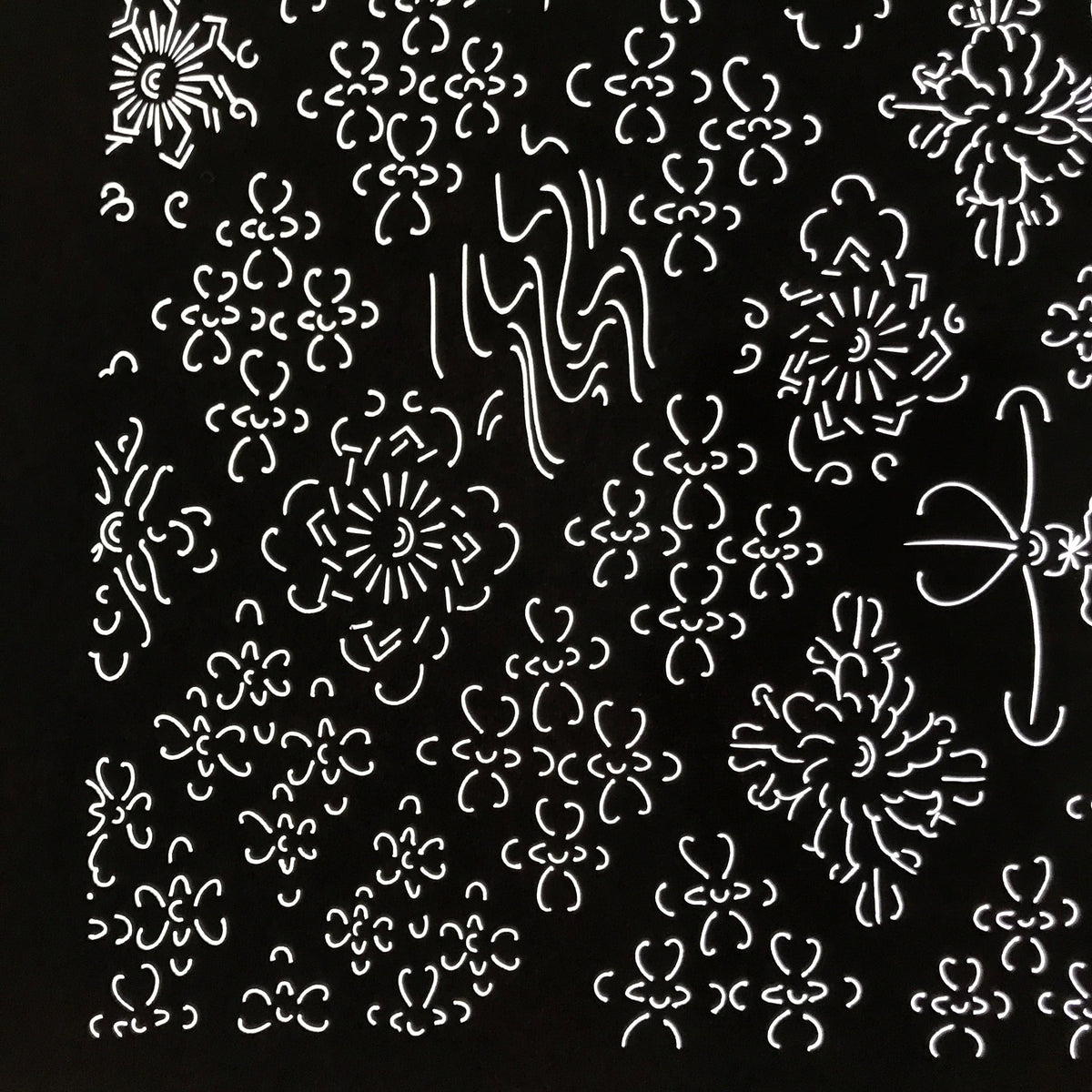 Antique Japanese Katagami Kimono Paper Stencil Katazome Floral Water Hishi 4Y599