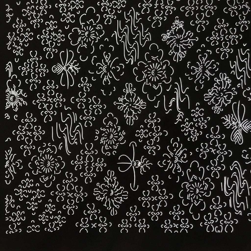 Antique Japanese Katagami Kimono Paper Stencil Katazome Floral Water Hishi 4Y599