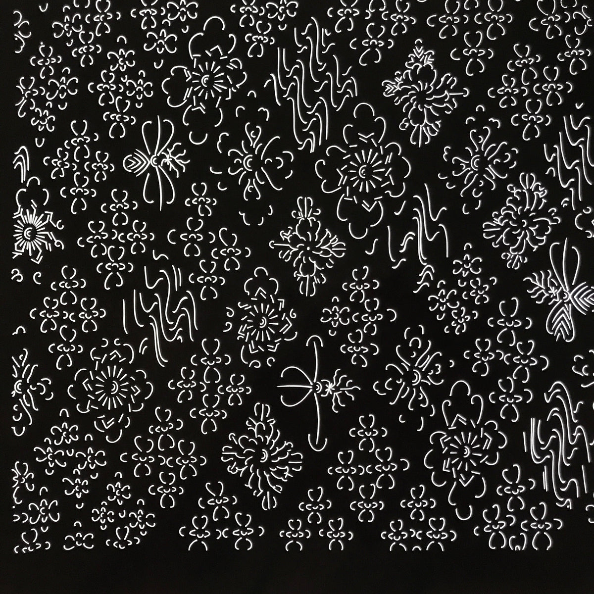 Antique Japanese Katagami Kimono Paper Stencil Katazome Floral Water Hishi 4Y599