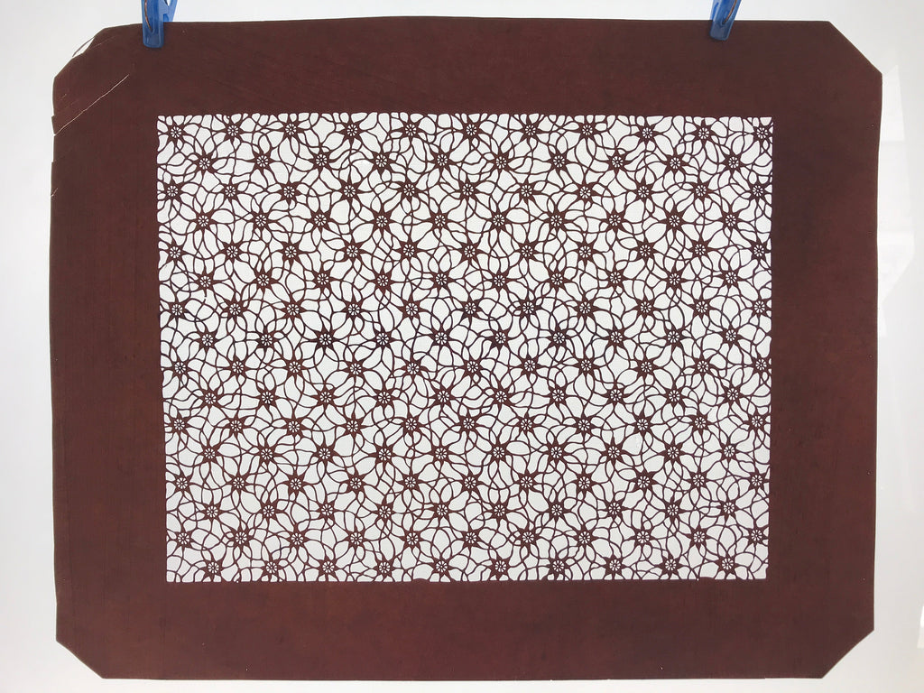 Antique Japanese Katagami Kimono Paper Stencil Katazome Flower Pattern 4Y513
