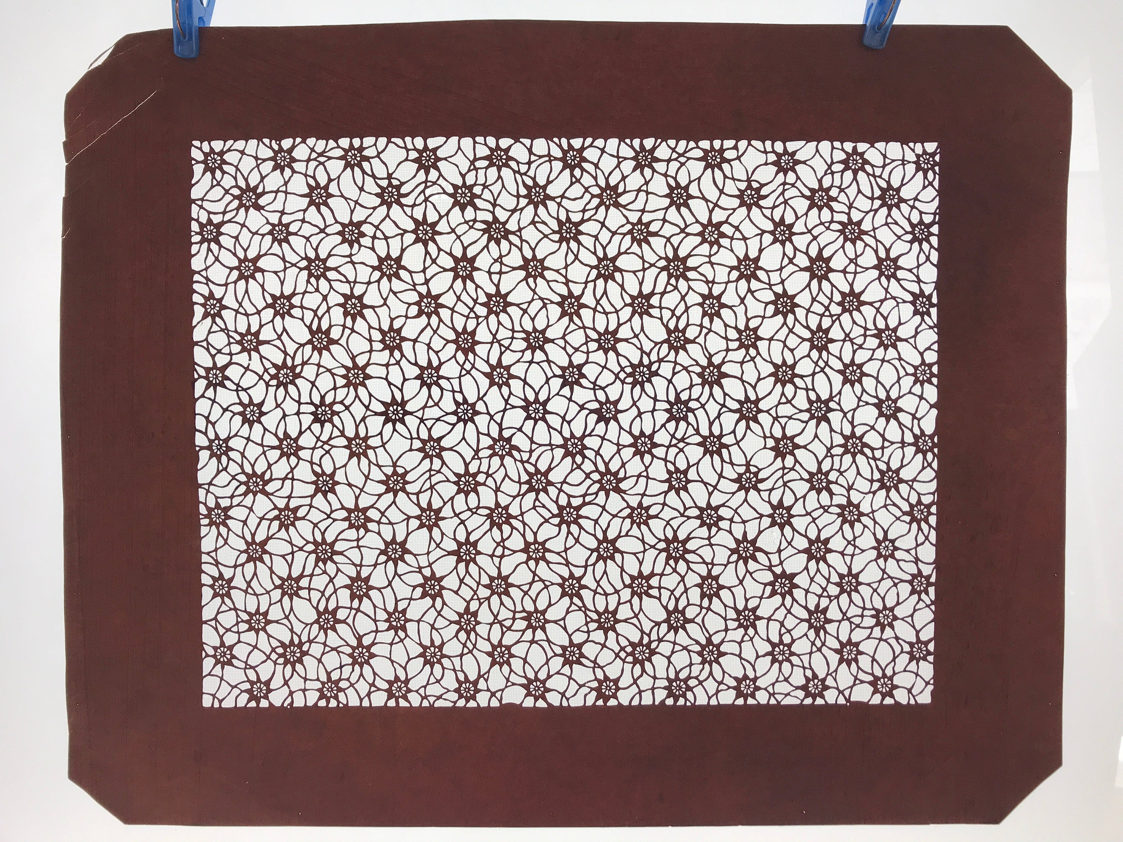 Antique Japanese Katagami Kimono Paper Stencil Katazome Flower Pattern 4Y513