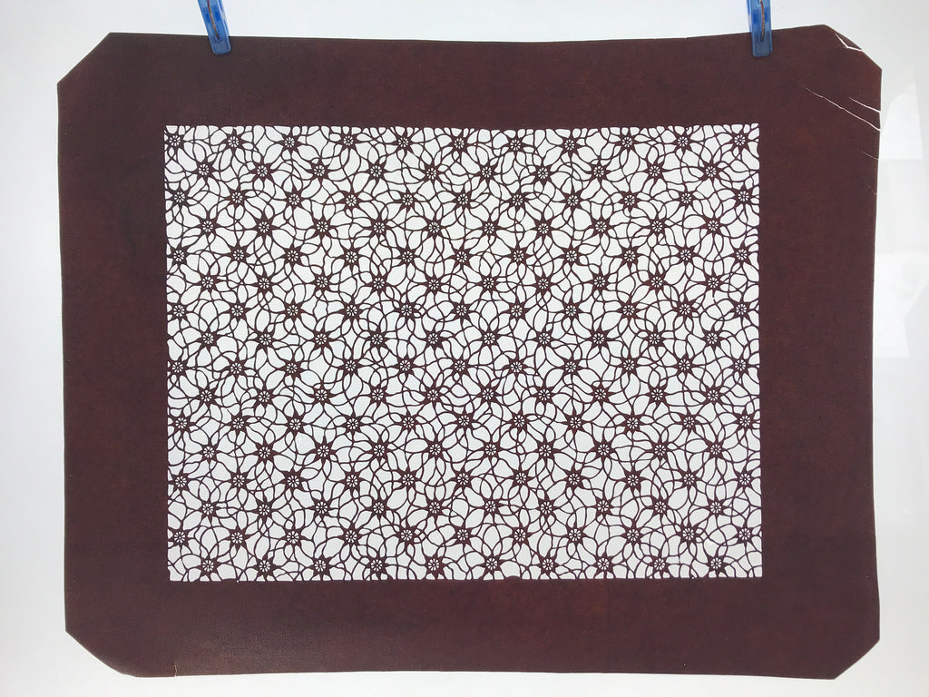 Antique Japanese Katagami Kimono Paper Stencil Katazome Flower Pattern 4Y513