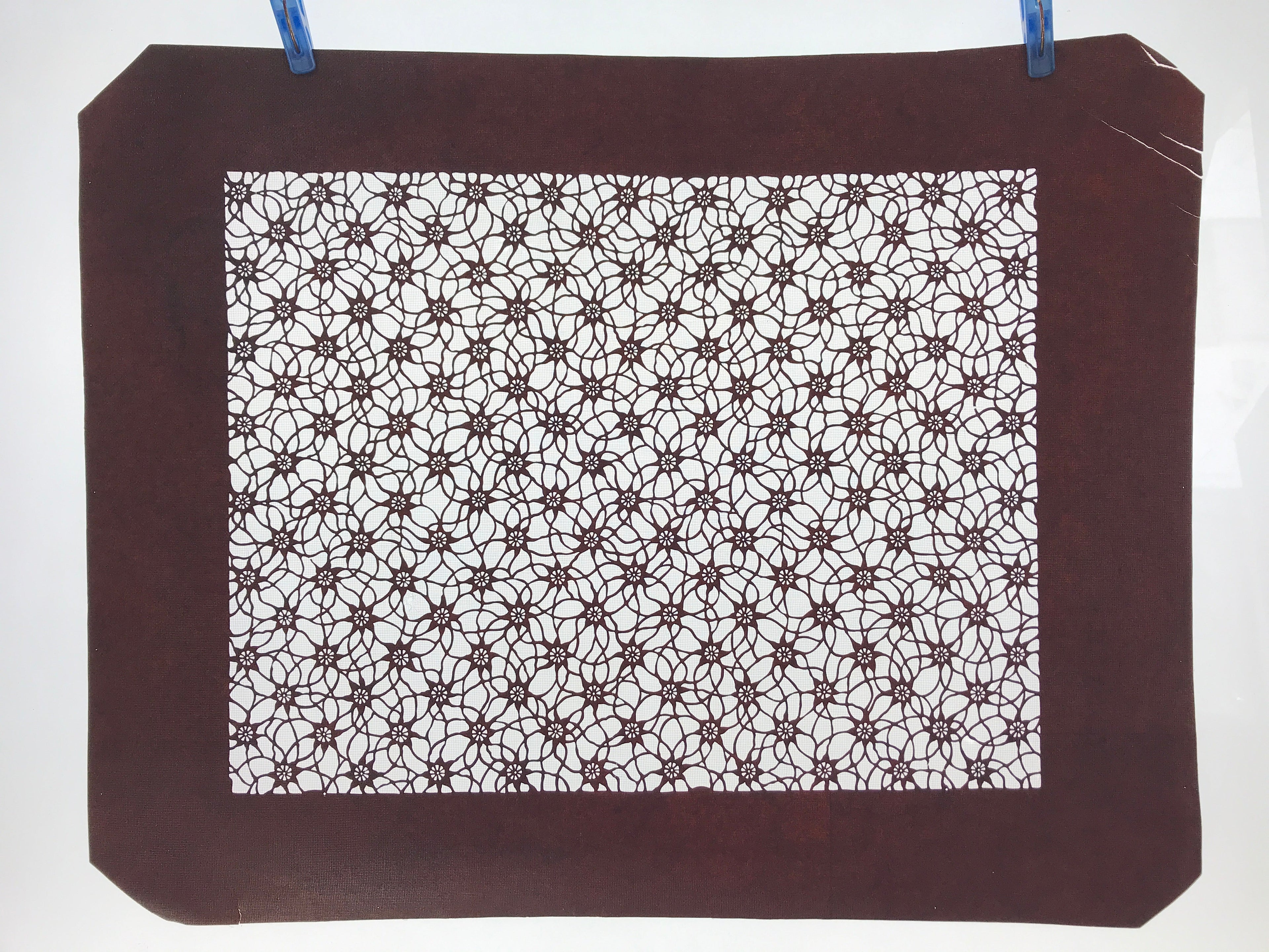 Antique Japanese Katagami Kimono Paper Stencil Katazome Flower Pattern 4Y513