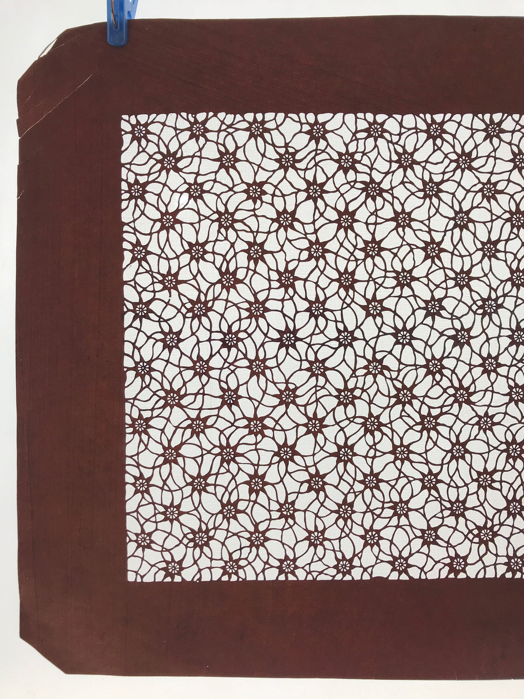 Antique Japanese Katagami Kimono Paper Stencil Katazome Flower Pattern 4Y513