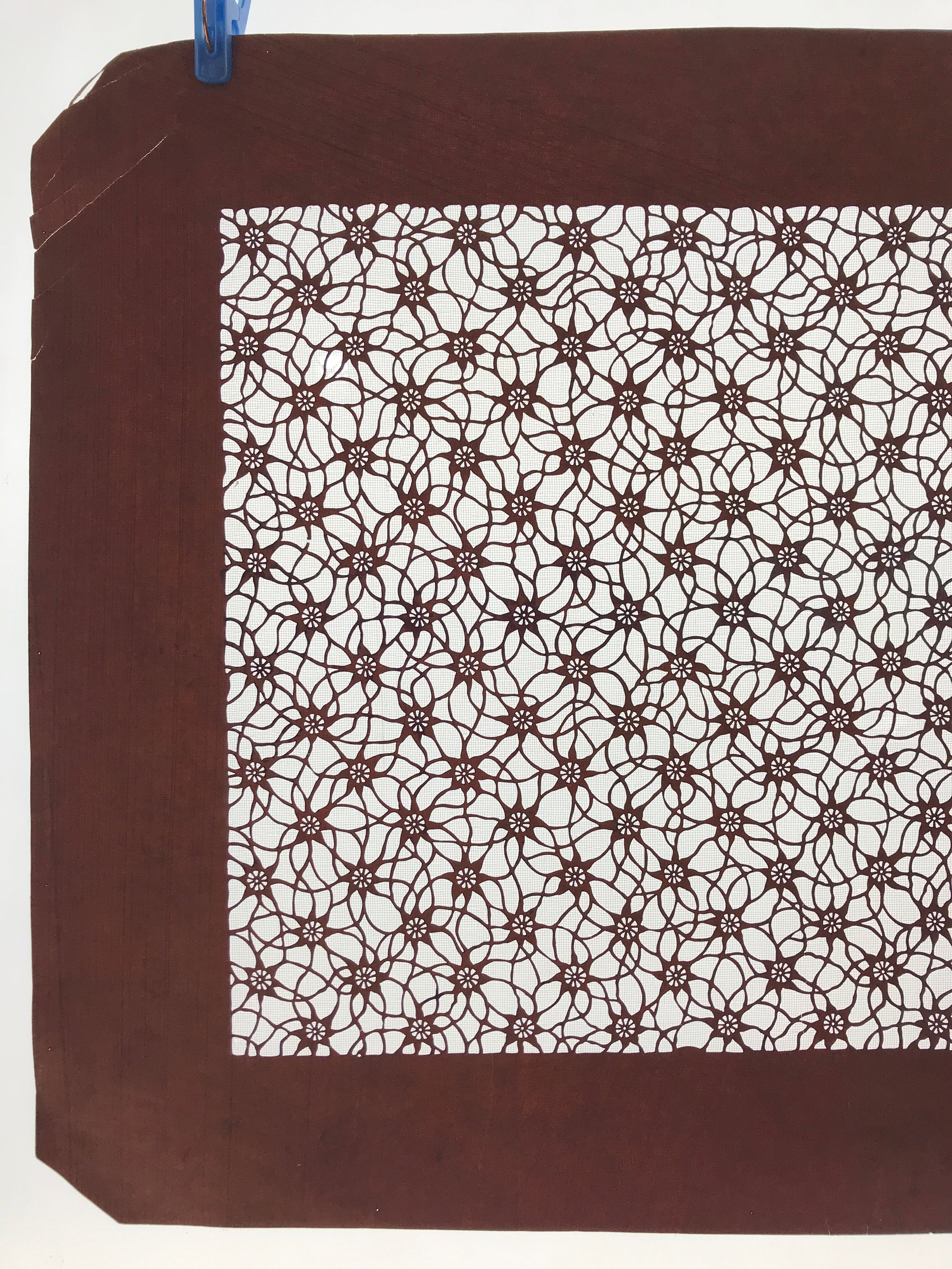 Antique Japanese Katagami Kimono Paper Stencil Katazome Flower Pattern 4Y513