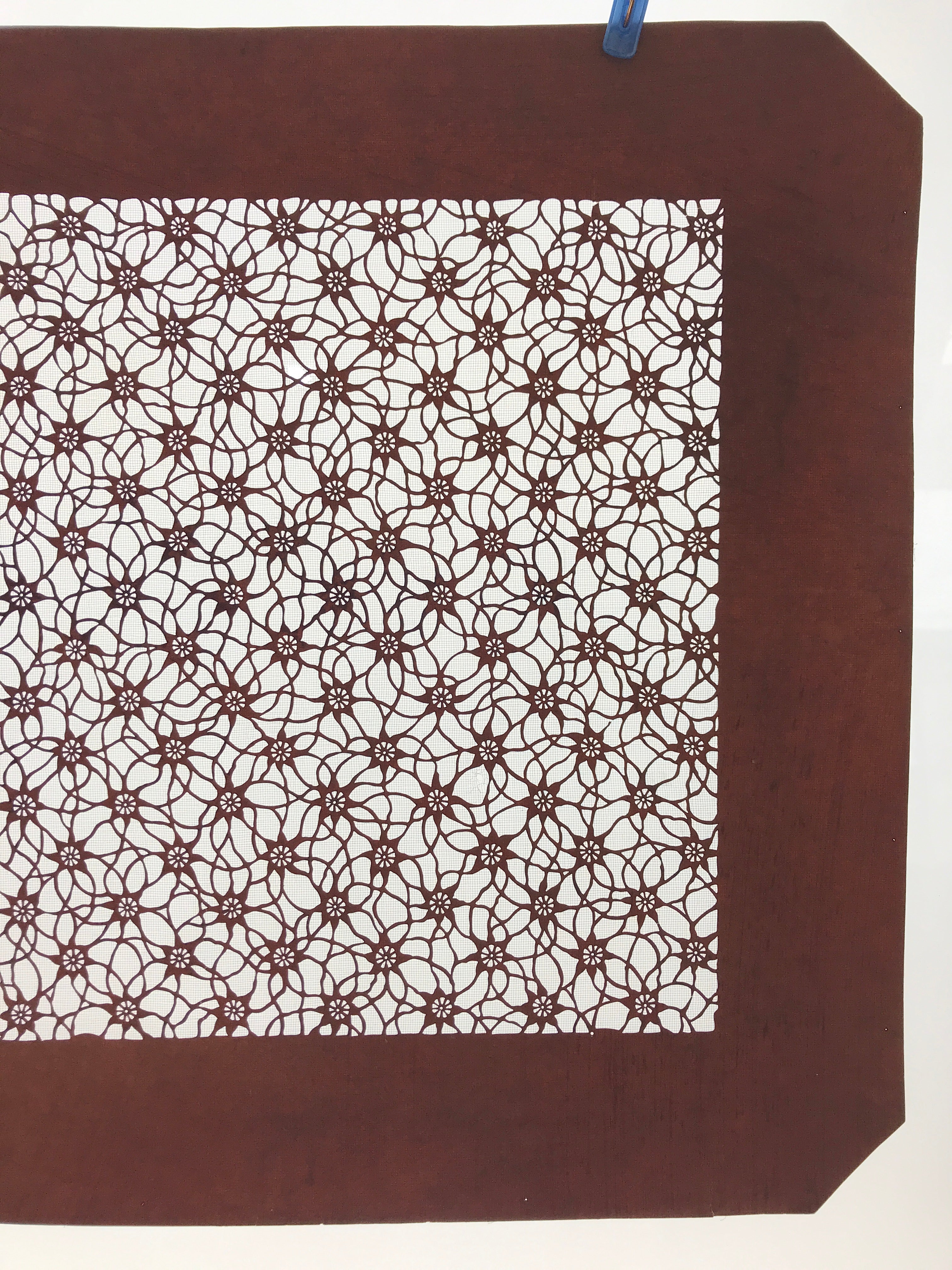 Antique Japanese Katagami Kimono Paper Stencil Katazome Flower Pattern 4Y513