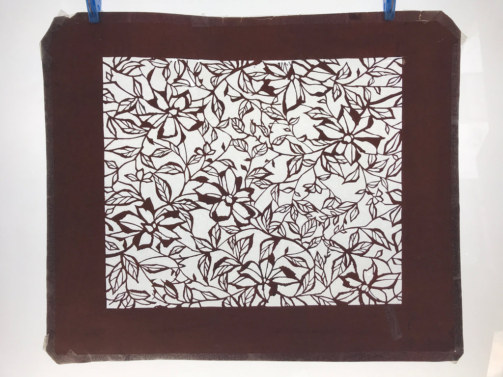 Antique Japanese Katagami Kimono Paper Stencil Katazome Flower Pattern 4Y518