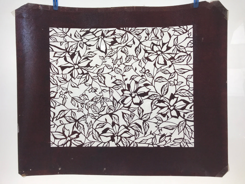 Antique Japanese Katagami Kimono Paper Stencil Katazome Flower Pattern 4Y518