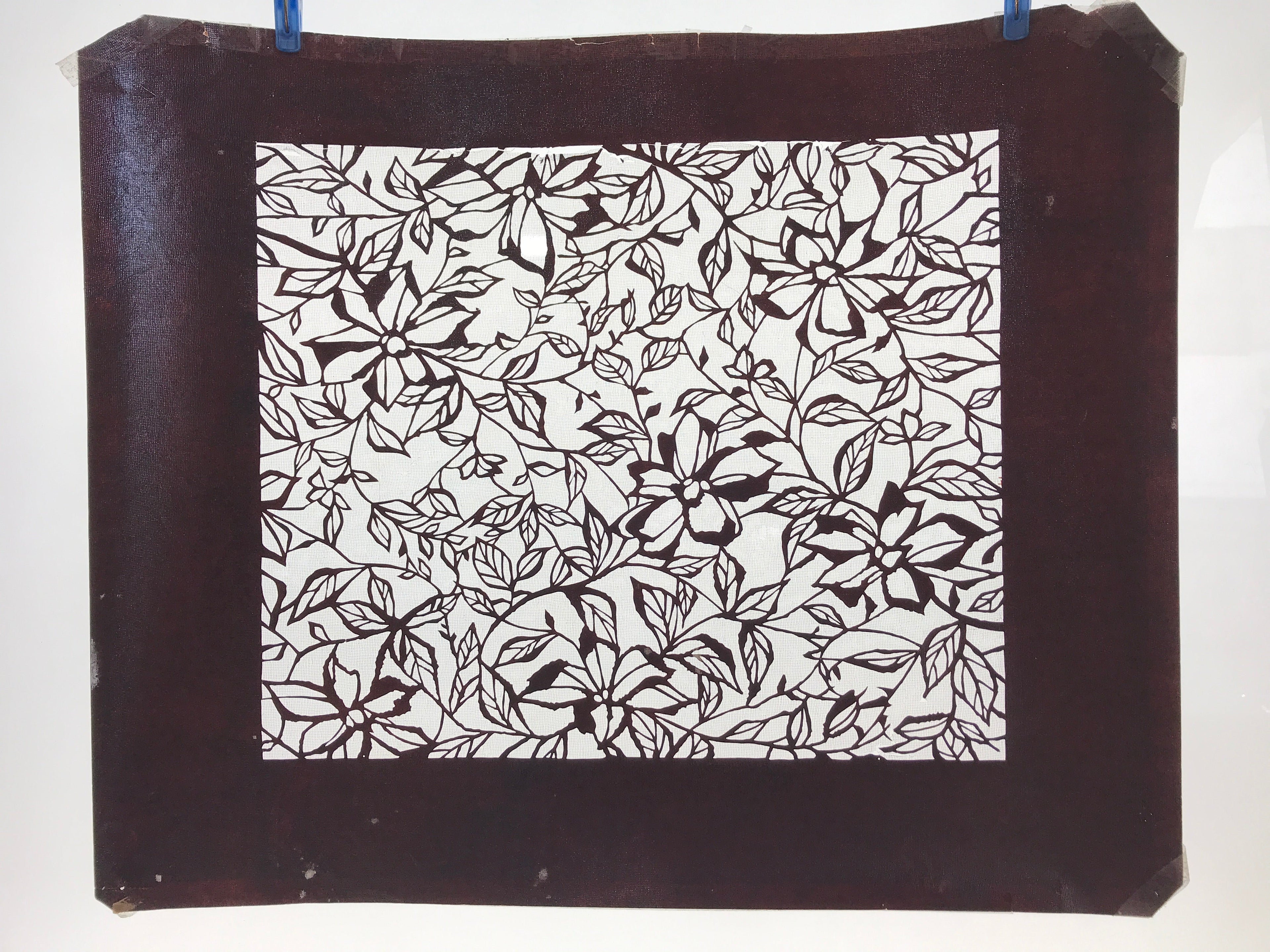 Antique Japanese Katagami Kimono Paper Stencil Katazome Flower Pattern 4Y518
