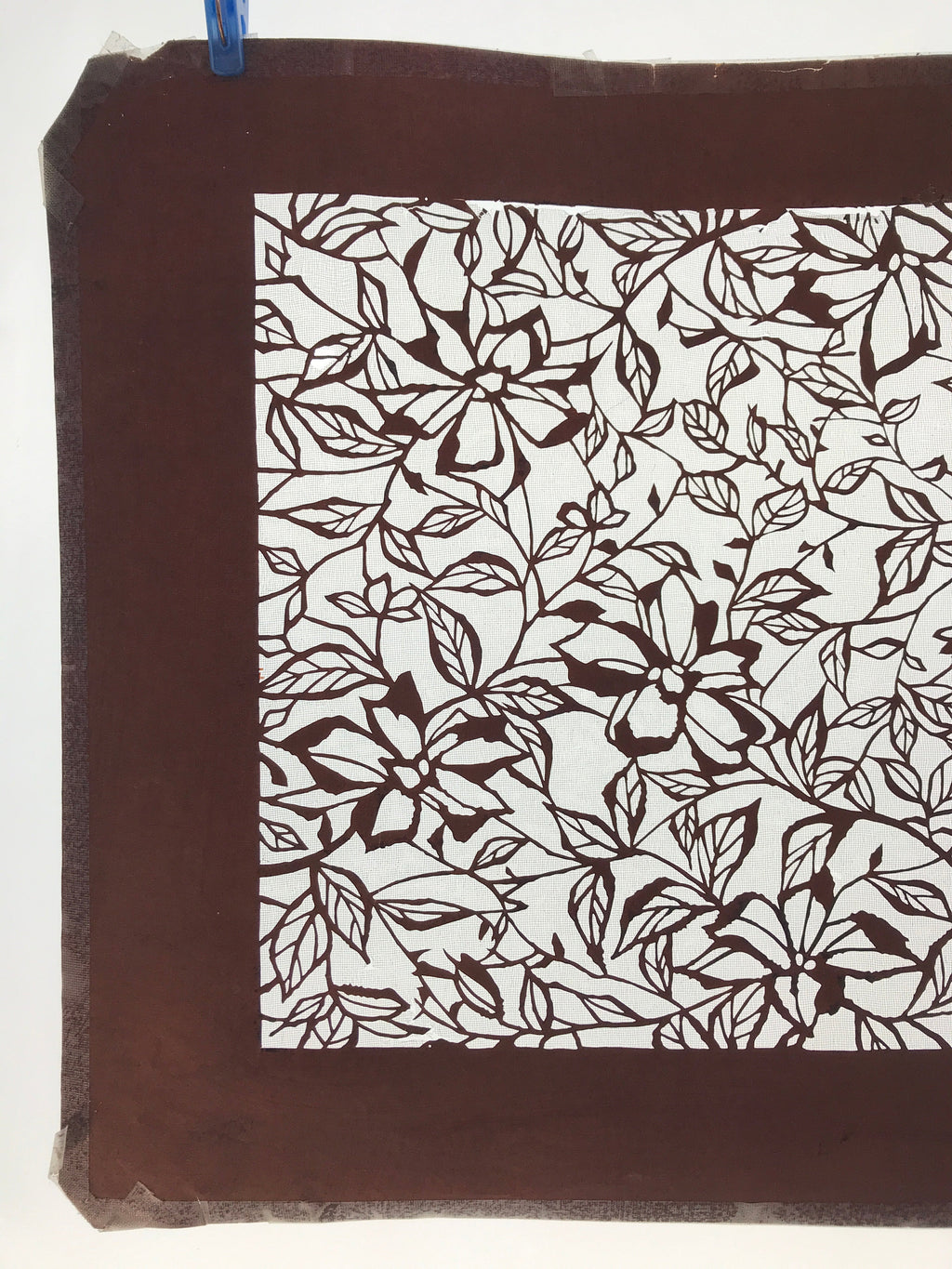 Antique Japanese Katagami Kimono Paper Stencil Katazome Flower Pattern 4Y518