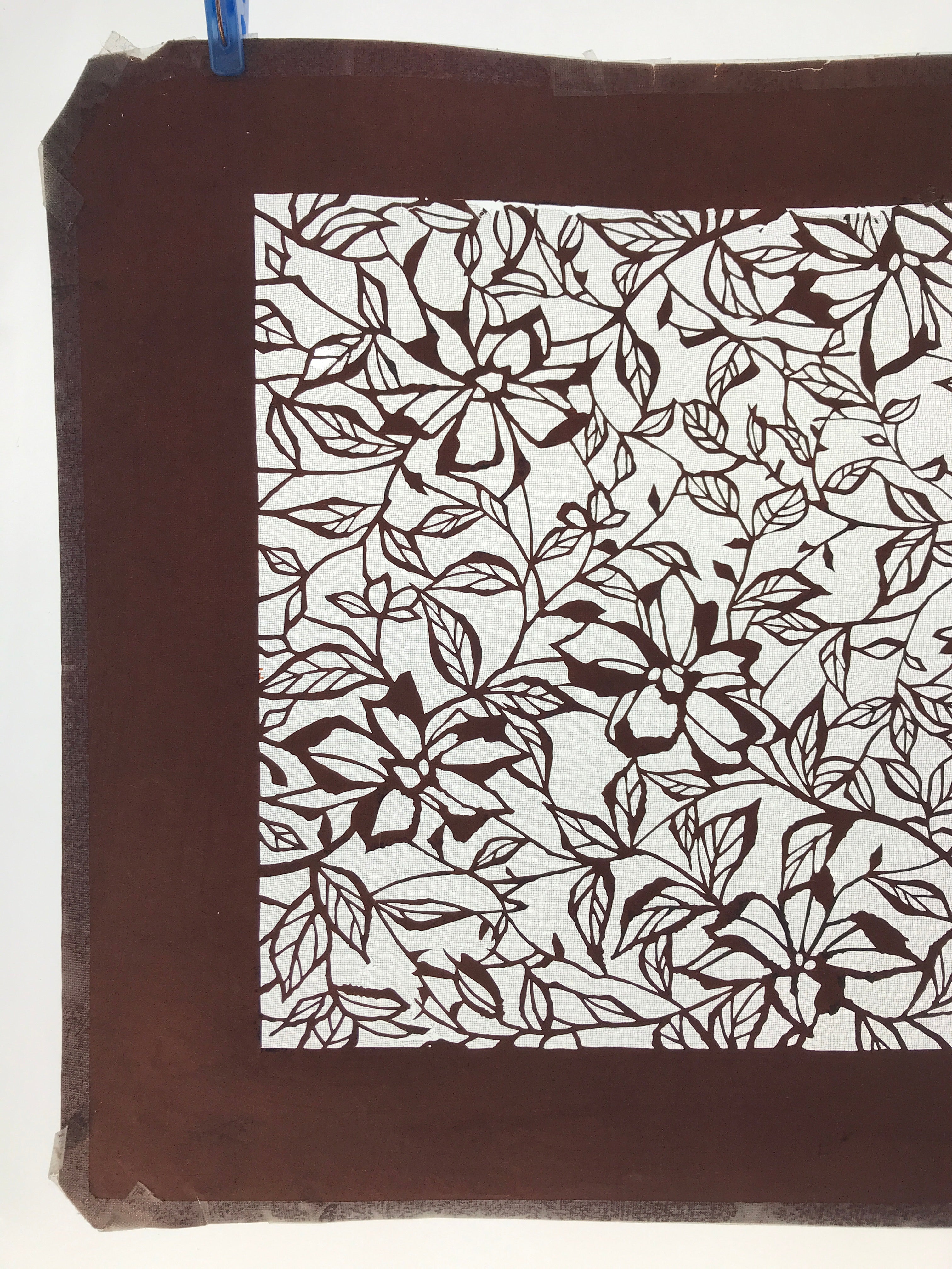 Antique Japanese Katagami Kimono Paper Stencil Katazome Flower Pattern 4Y518