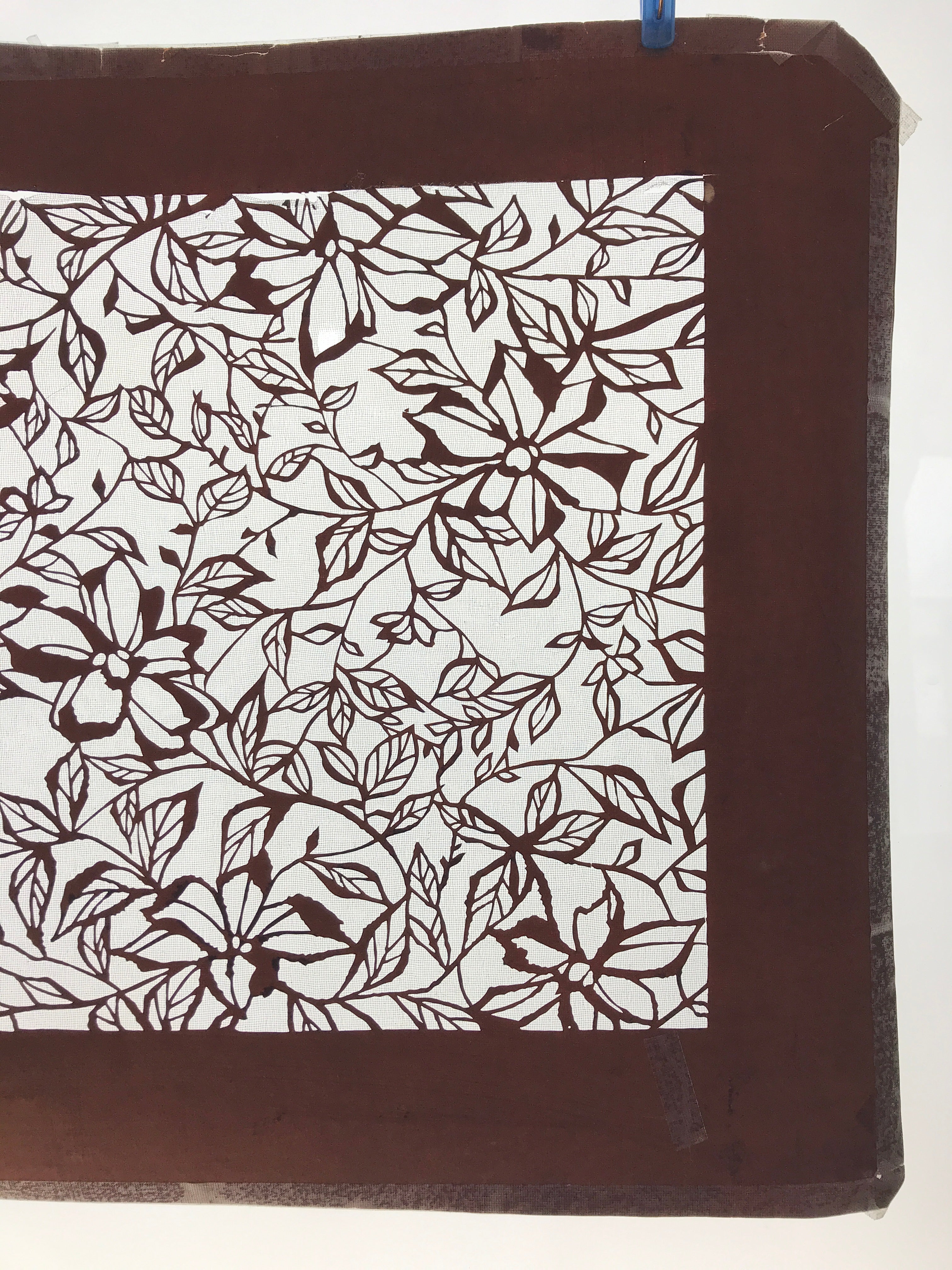 Antique Japanese Katagami Kimono Paper Stencil Katazome Flower Pattern 4Y518