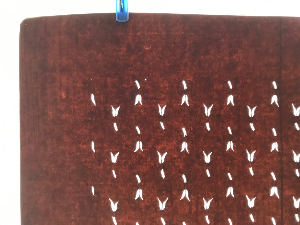 Antique Japanese Katagami Kimono Paper Stencil Katazome Flower Petal Stems 4Y625