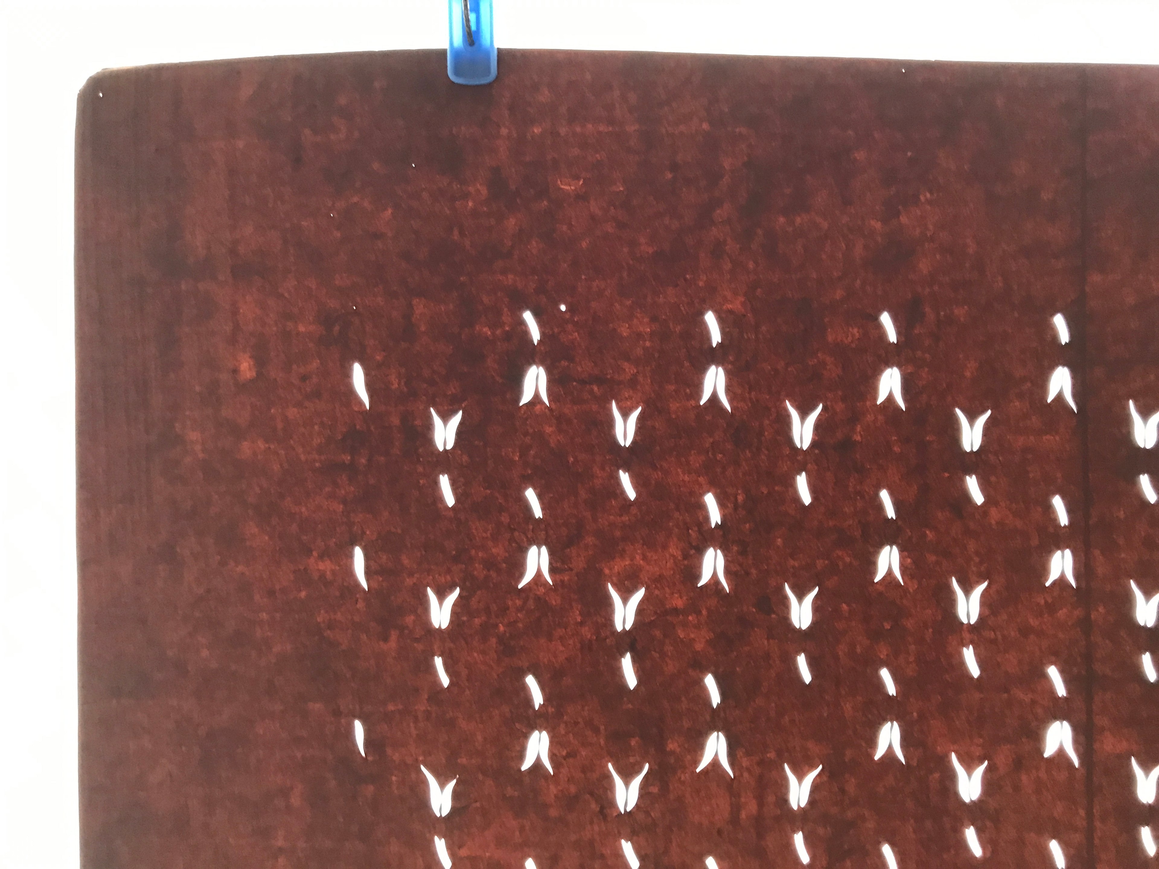 Antique Japanese Katagami Kimono Paper Stencil Katazome Flower Petal Stems 4Y625