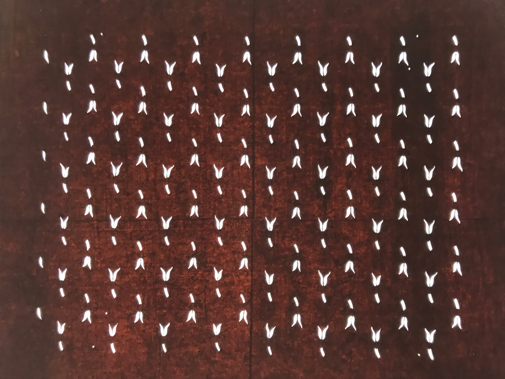 Antique Japanese Katagami Kimono Paper Stencil Katazome Flower Petal Stems 4Y625