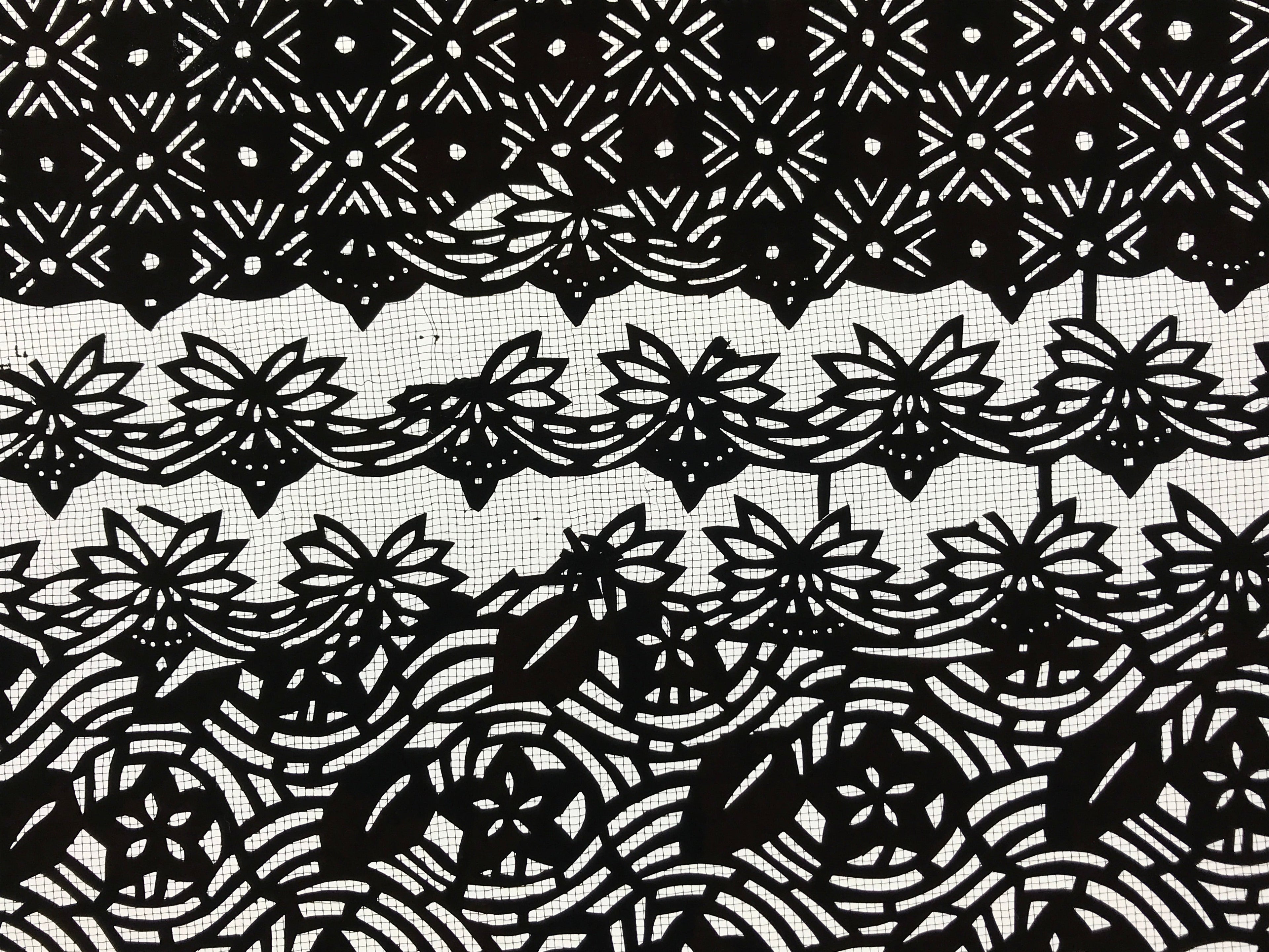 Antique Japanese Katagami Kimono Paper Stencil Katazome Flowers Design 4Y573
